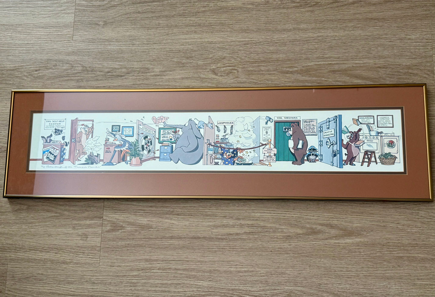 Vintage Framed Cartoon Artwork is titled “Financial Planners”, Signed and Numbered by Robert Marble in 1982 - 50/750