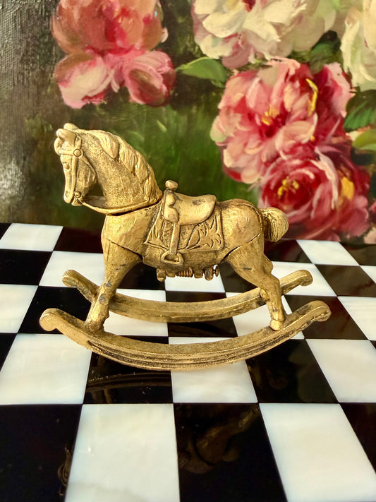 1970s Vintage Max Factor Gold-toned Metal “Rocking Horse” Perfume Compact