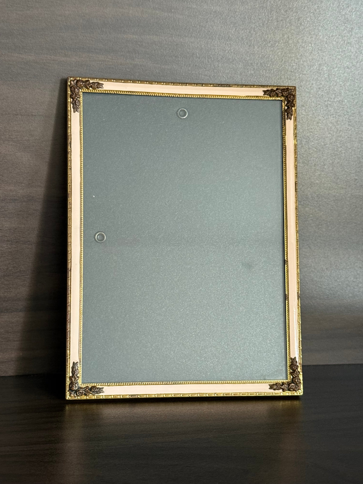 Elegant Gold-tone Classic Leaf and Floral Motif and Pastel Pink Enamel Style Vintage Photo or Picture Frame