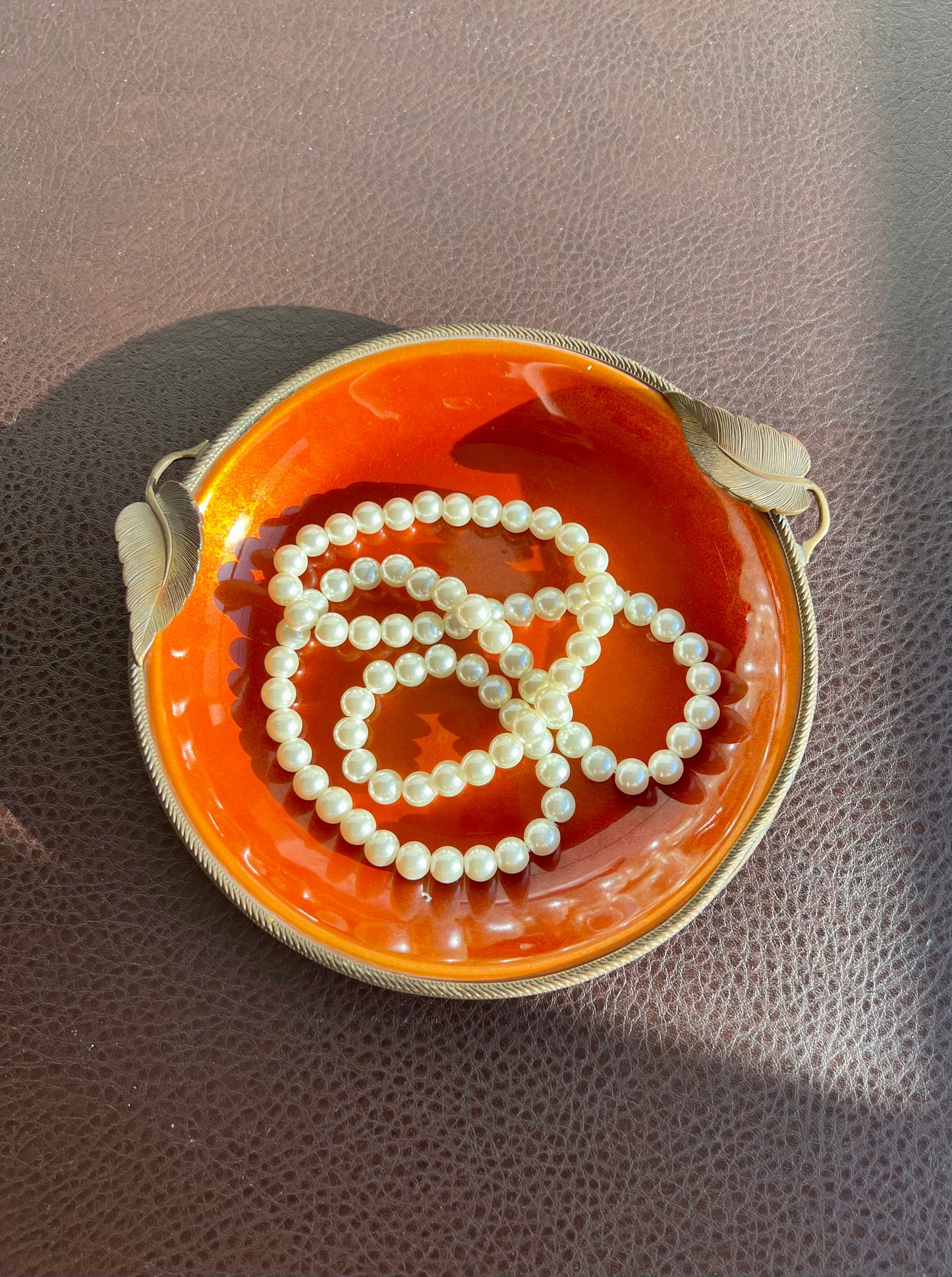 1980s Vintage Orange Round Enamel on Metal Dish or Jewelry Tray by Evans