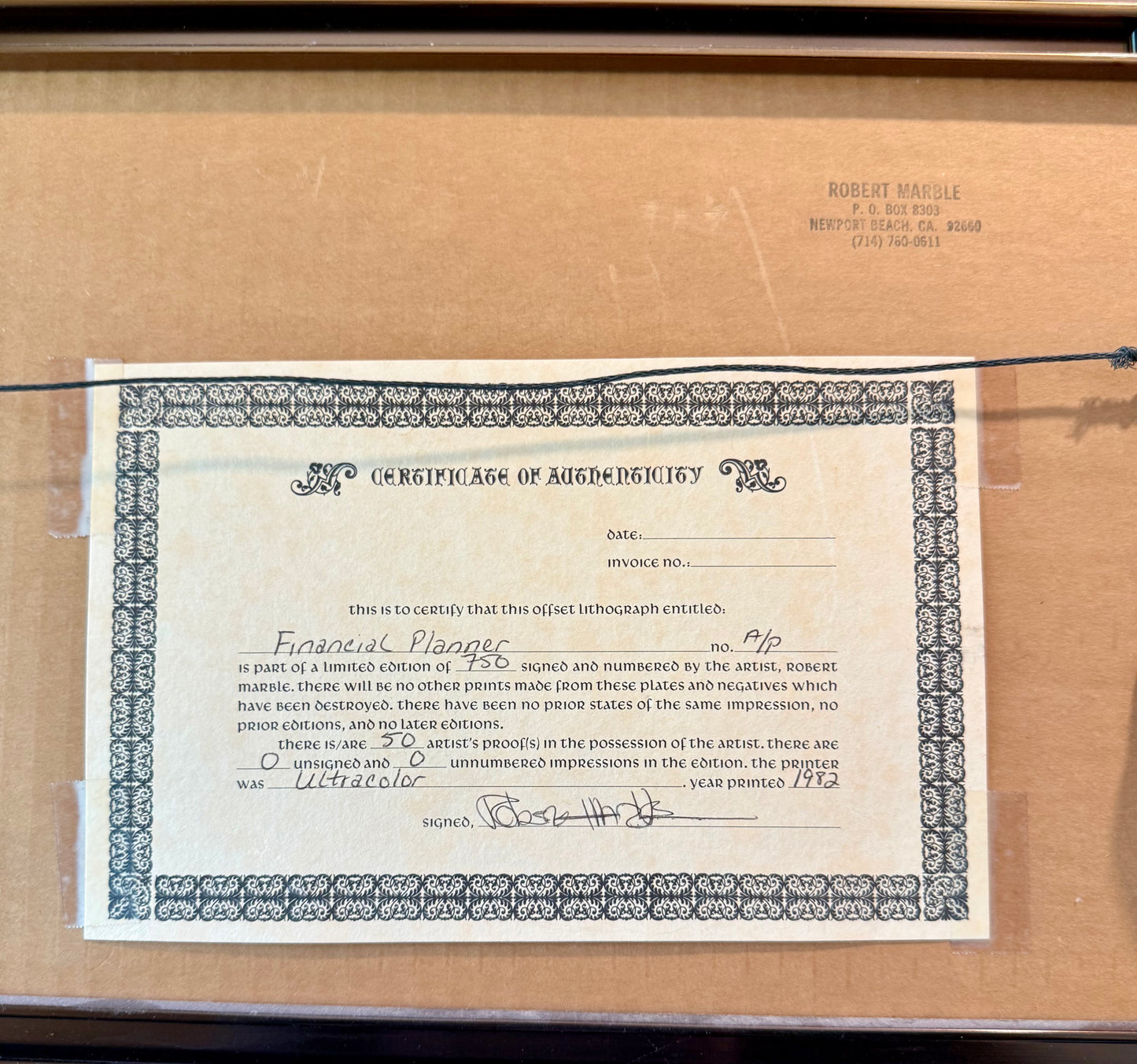 Vintage Framed Cartoon Artwork is titled “Financial Planners”, Signed and Numbered by Robert Marble in 1982 - 50/750