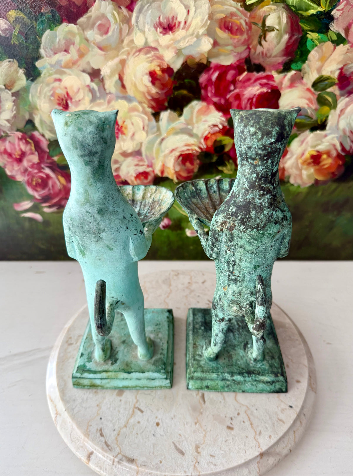 Antique Diego Giacometti-Style Patinated Bronze "Cat Butler" Statues, often used as Soap Dishes, Business Card Holders, or Trinket Trays - This price applies to a single item only!