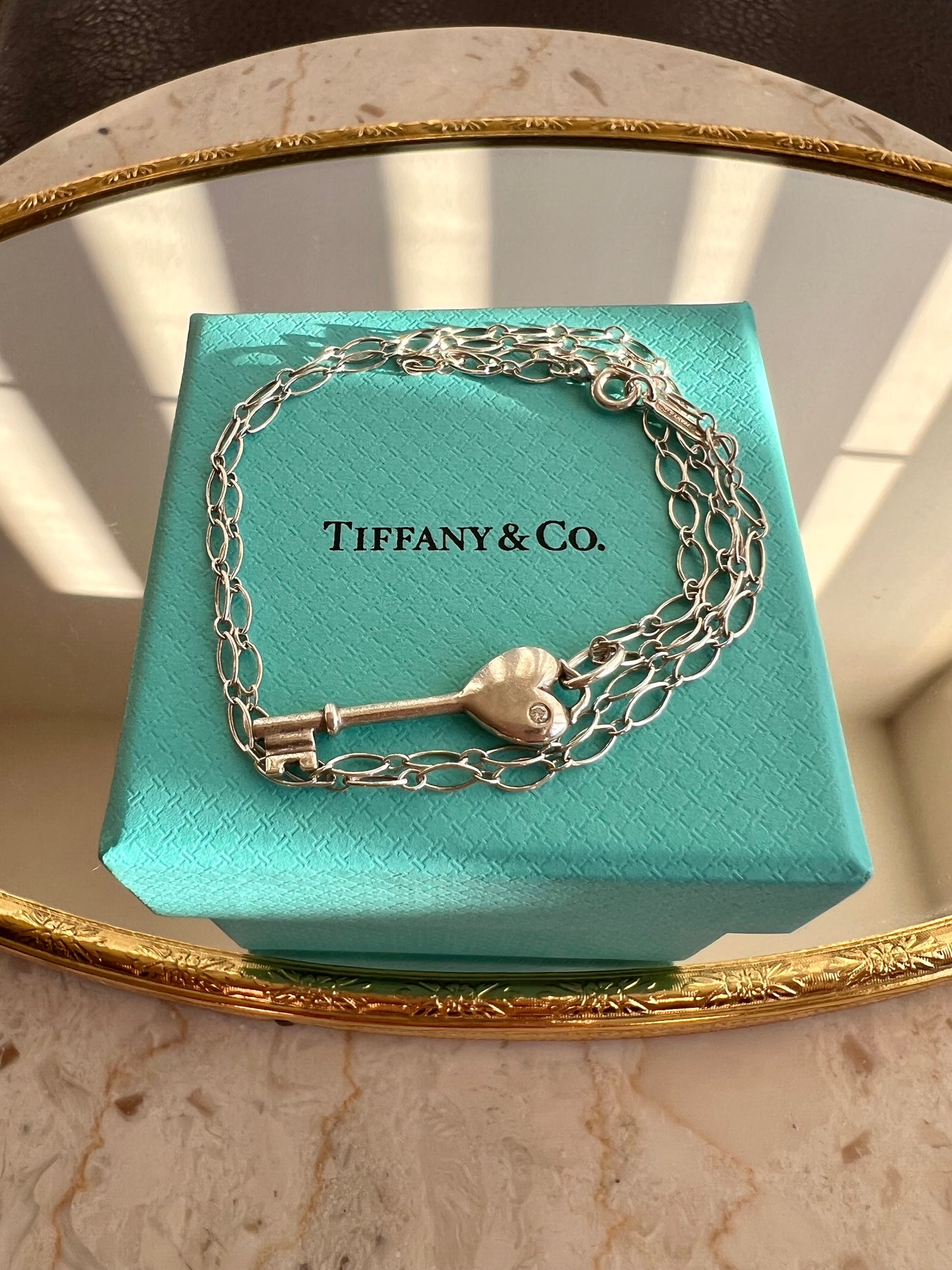 Tiffany & Co. Silver Heart Key Pendant, Mini 1P Diamond Silver 925 Women's Vintage Necklace