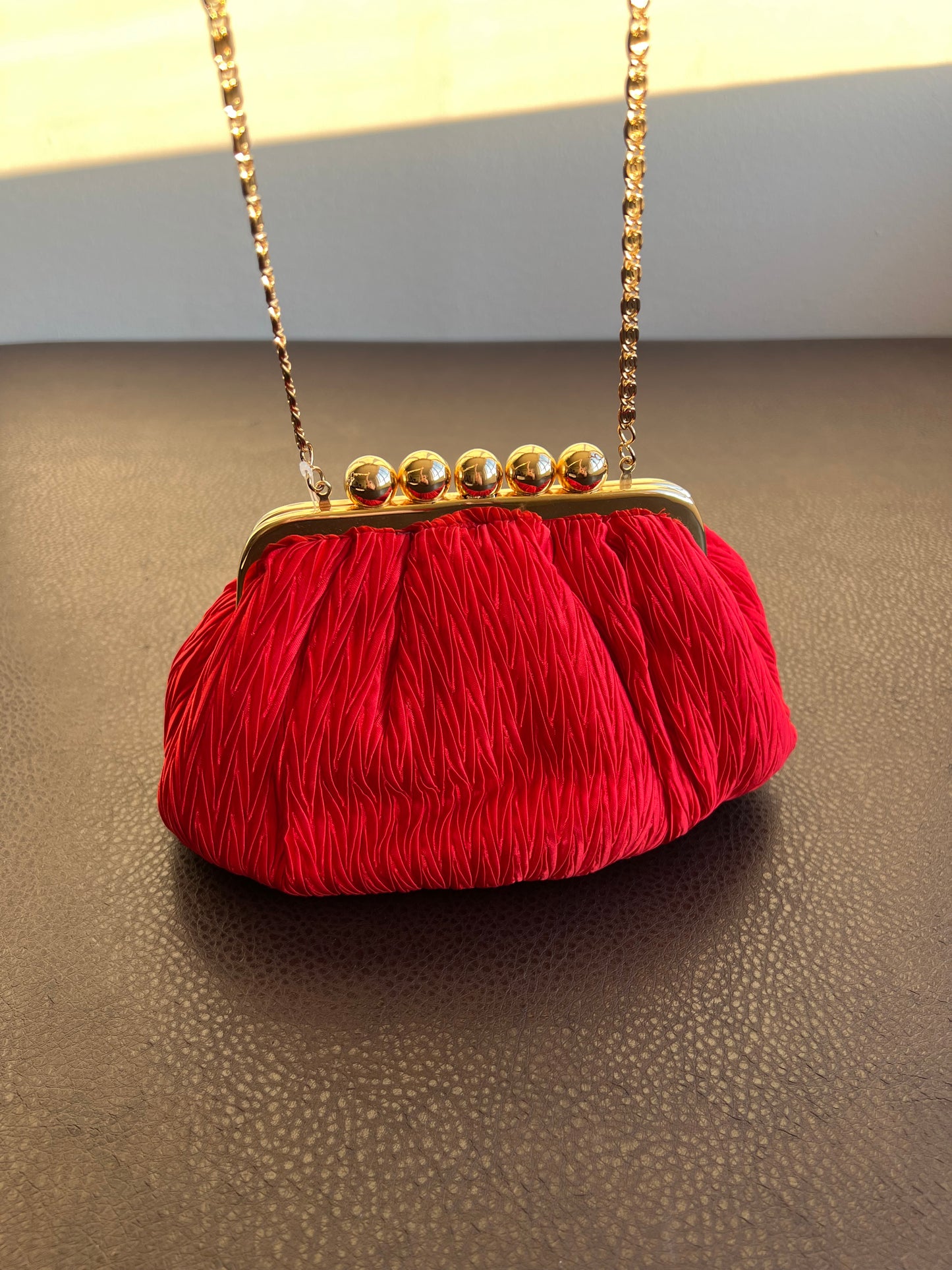 Crossbody Clutch, Robinsons Vintage Red Evening Purse, Handbag (1980s, 1990s) Pleated Satin