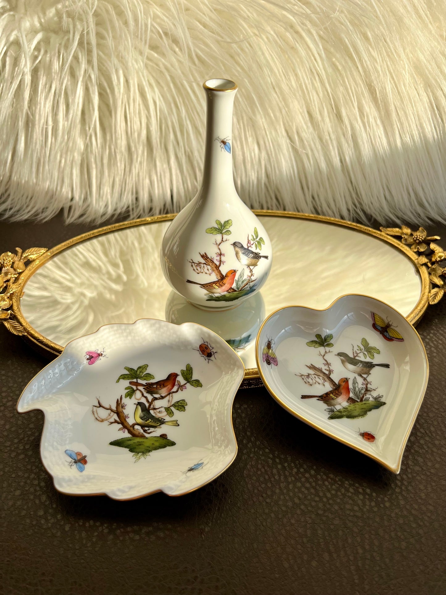 Herend Rothschild Bird Hand Painted Small Heart Tray Vintage Porcelain - Made in Hungary