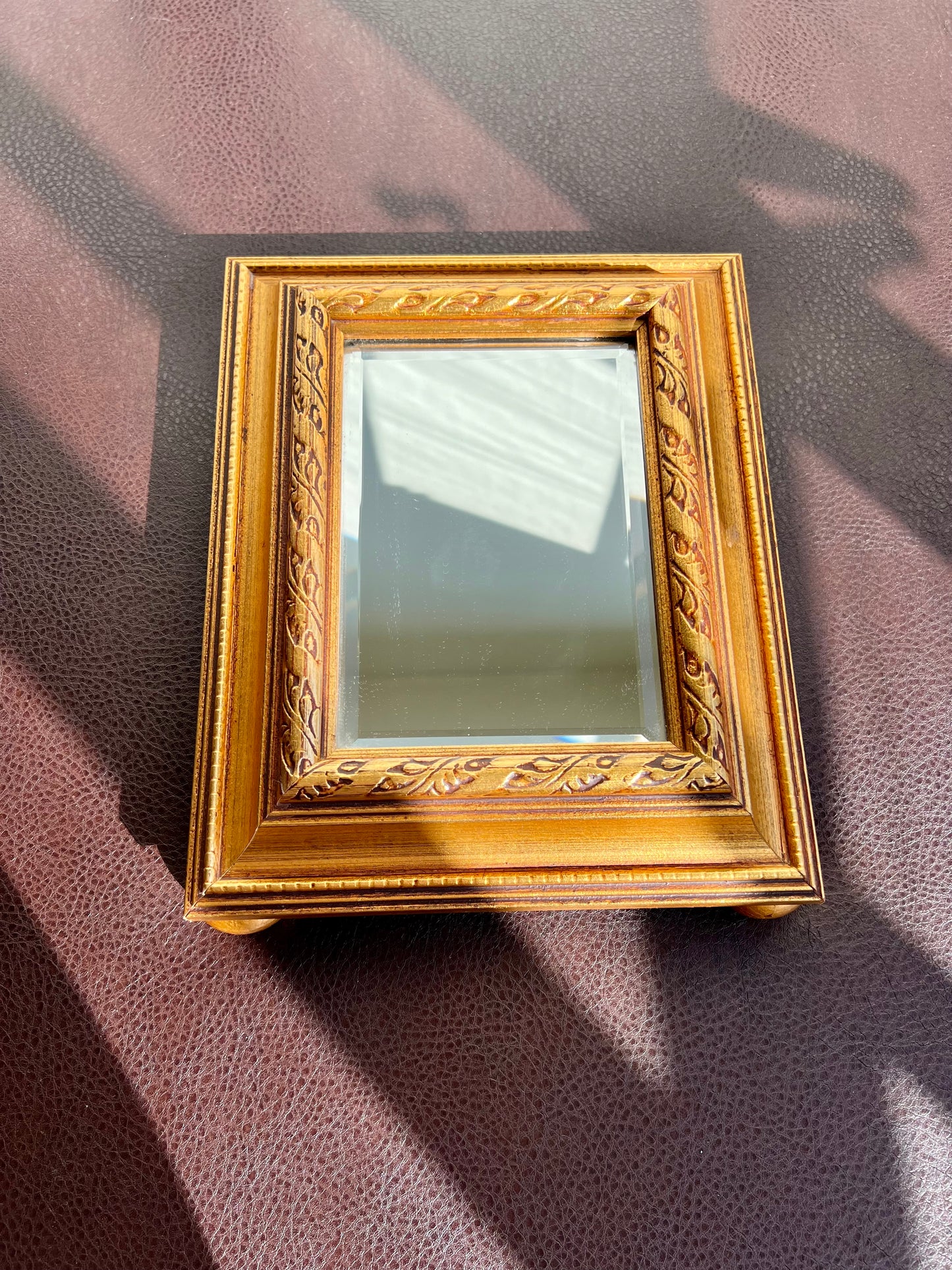 Vintage Gild Wooden Framed Table or Shelf Mirror with 4 Round Legs