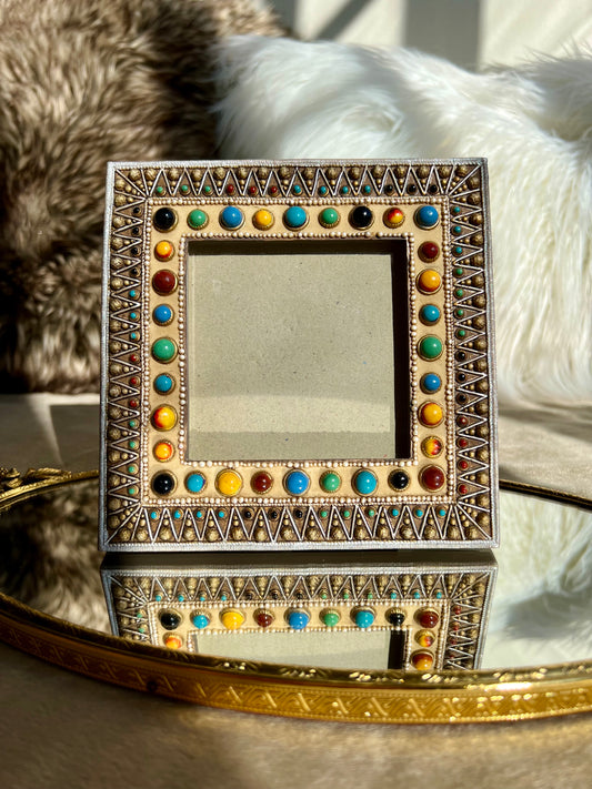 Unique Art Deco/ Pop Up Style Vinatage Photo Frame with Colorful Stones Decorated