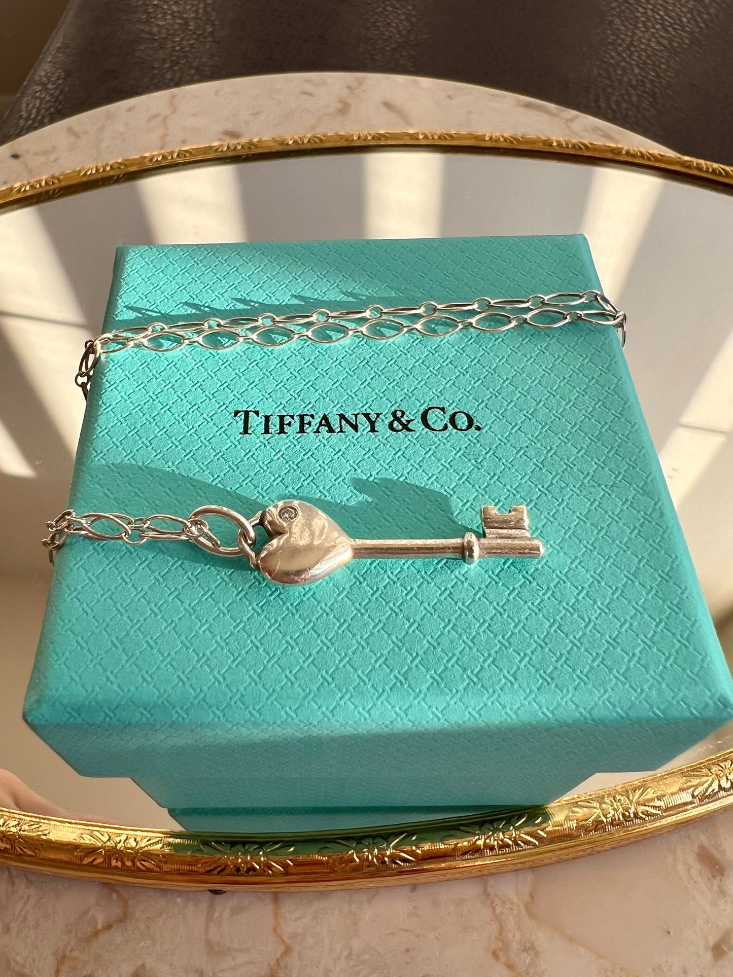 Tiffany & Co. Silver Heart Key Pendant, Mini 1P Diamond Silver 925 Women's Vintage Necklace