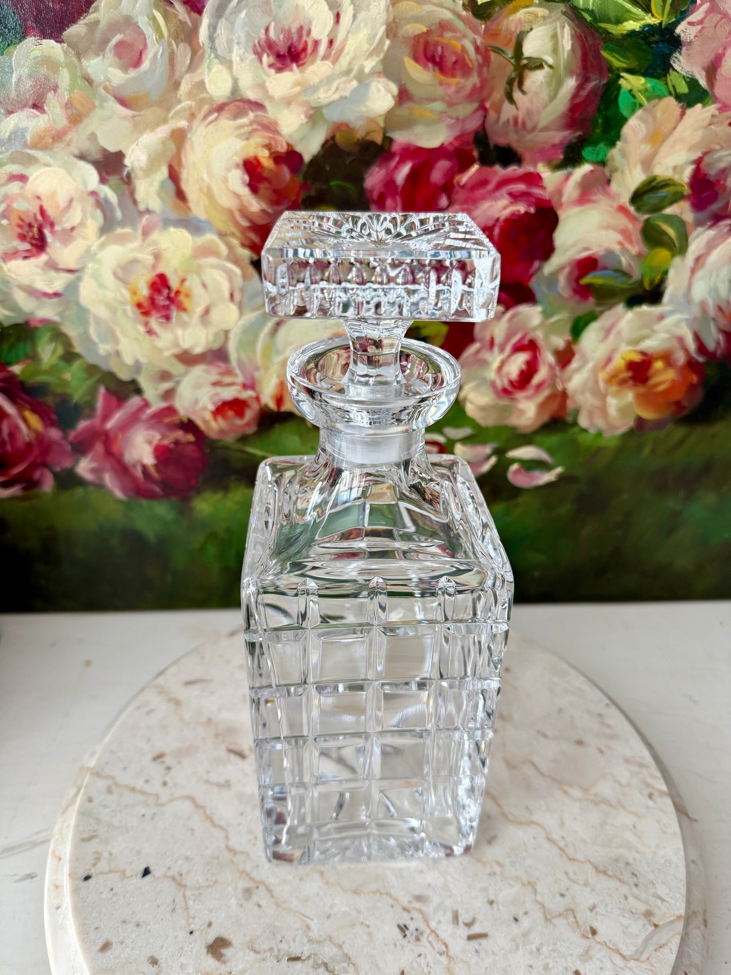 Atlantis Helsinki Style Vintage Cut Crystal Square Glass Whiskey Decanter with Stopper