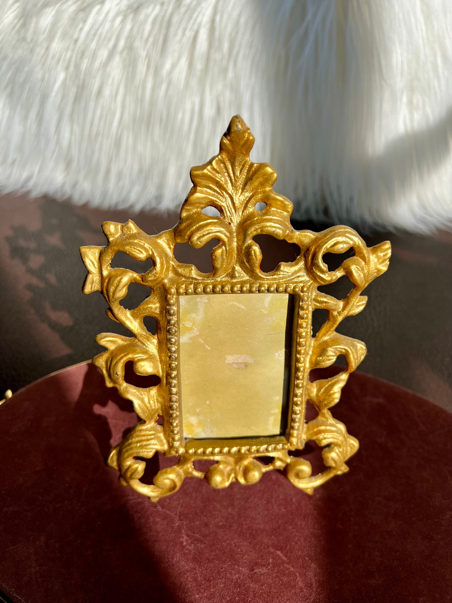 French Ornate Victorian Rococo Style Heavy Metal Brass Vintage Mini Square Picture Frame with Golden Gilt Finish (1 pc)