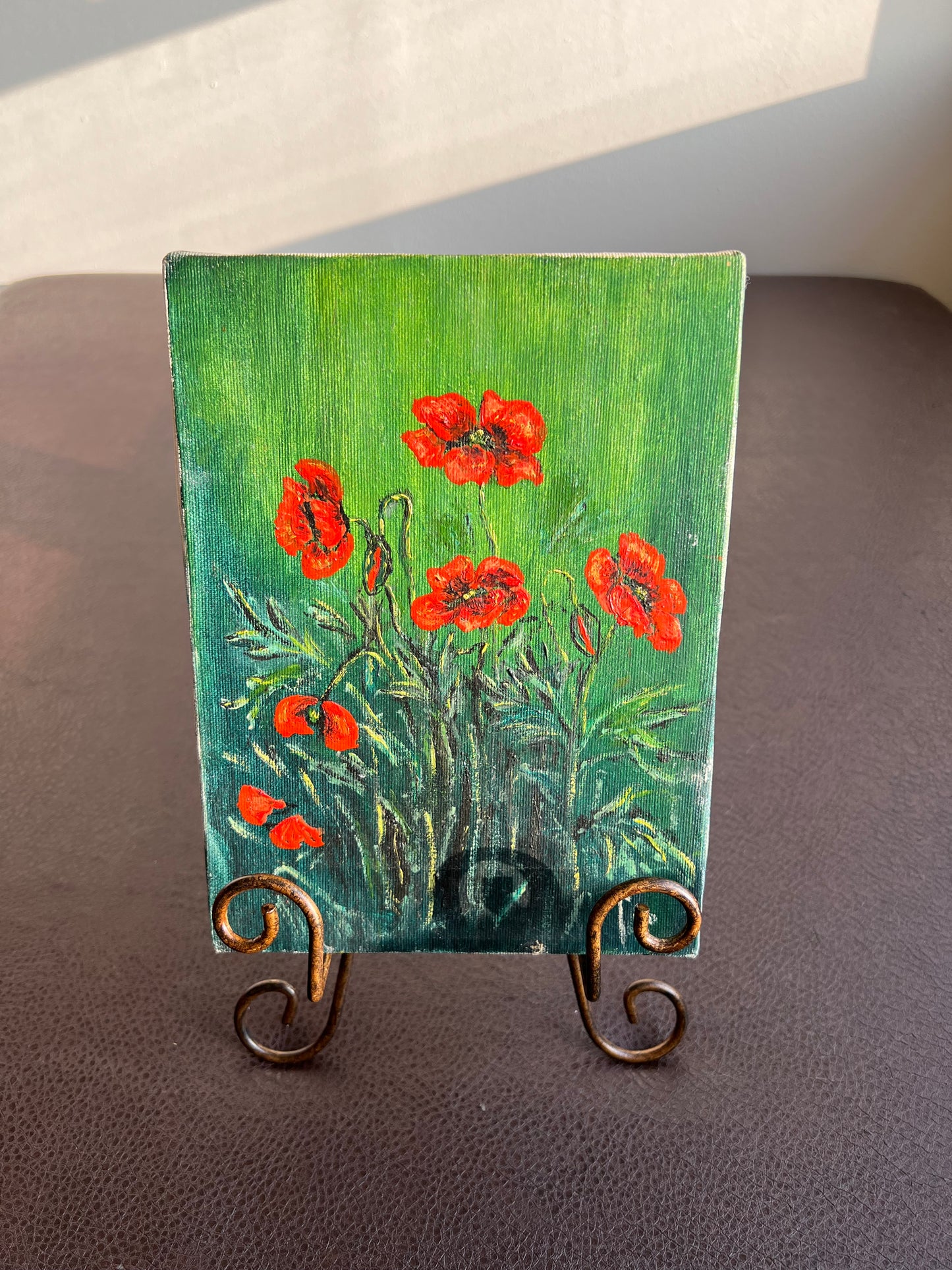 Colorful Field of Poppies Vintage Original Oil Painting on Canvas without Frame, Signed by Artist