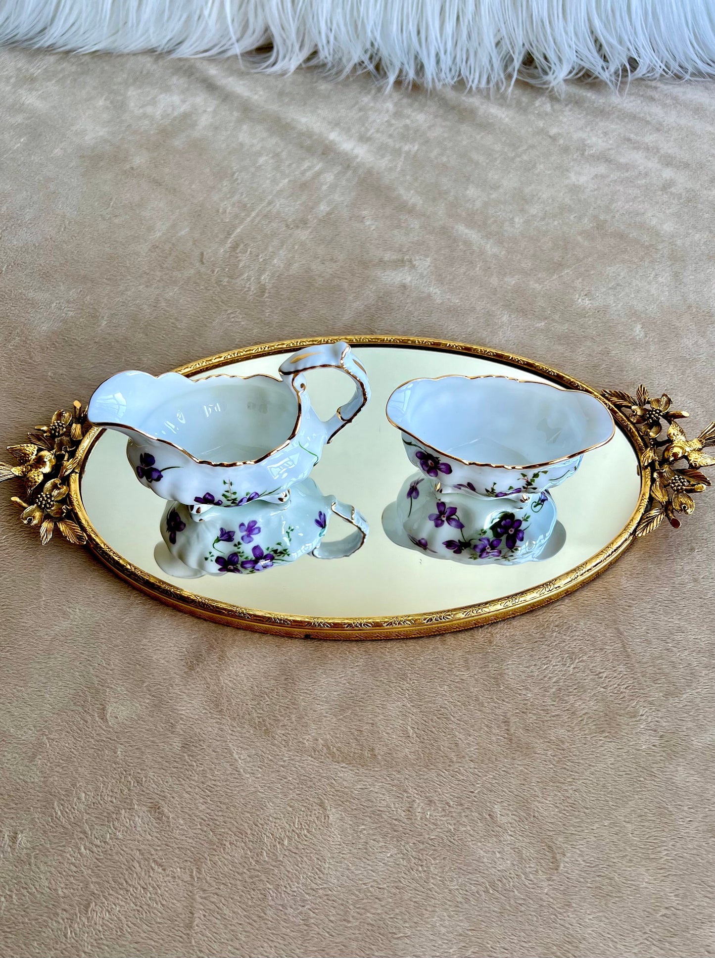 Hammersley Bone China Victorian Violets Creamer And Sugar Bowl Set, Made in England