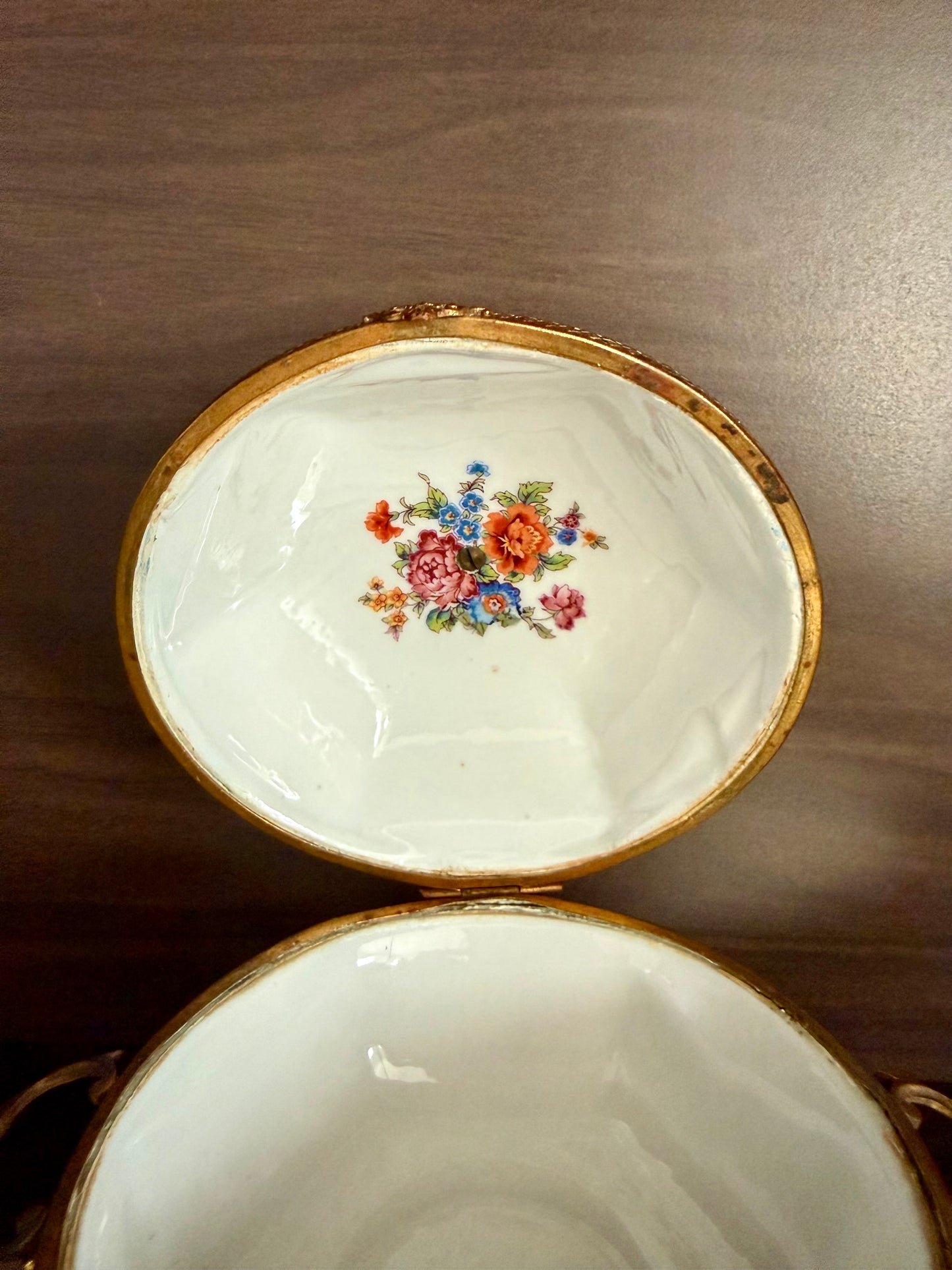 Antique Capodimonte Footed Hand Painted Blue Porcelain Dresser Box, Made In France