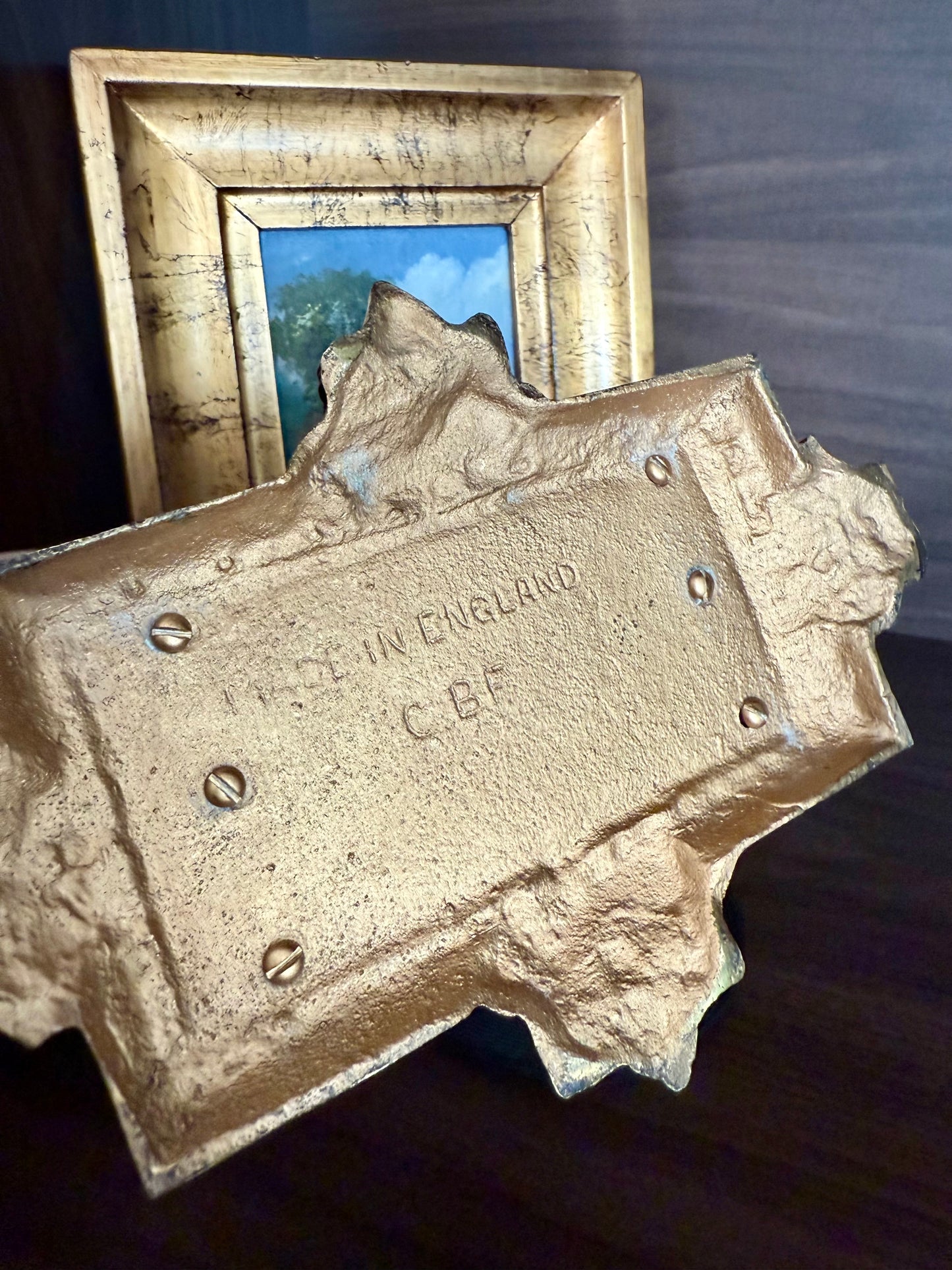 Vintage Brass Letter or Napkin Holder Desk Organizer with Grape Leaf Decoration, Made in England