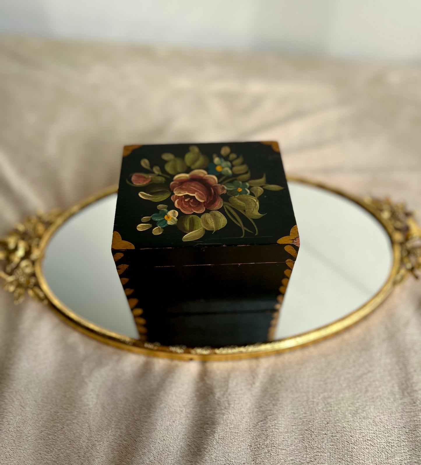 Handmade Wooden Vintage Floral Painted Jewelry Box