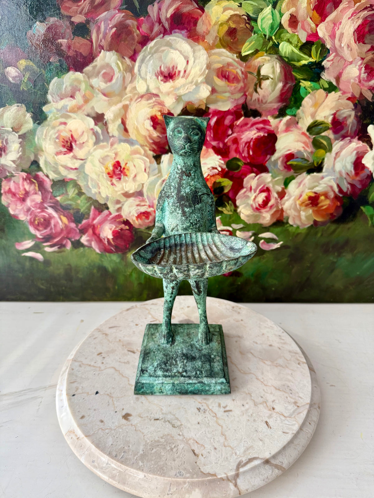 Antique Diego Giacometti-Style Patinated Bronze "Cat Butler" Statues, often used as Soap Dishes, Business Card Holders, or Trinket Trays - This price applies to a single item only!