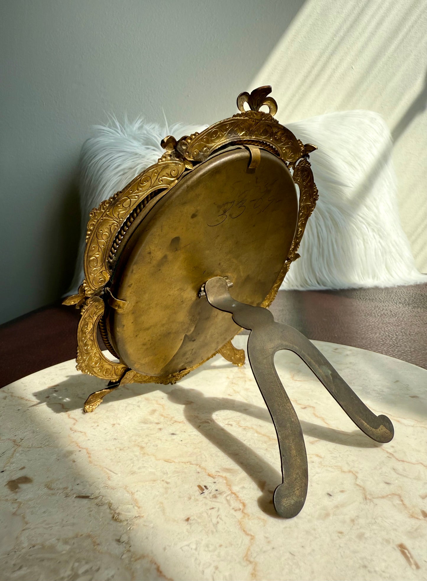 Antique French Style Colorful Enamel Bronze Photo Frame with Black and White Picture of a Gentleman from 19th Century