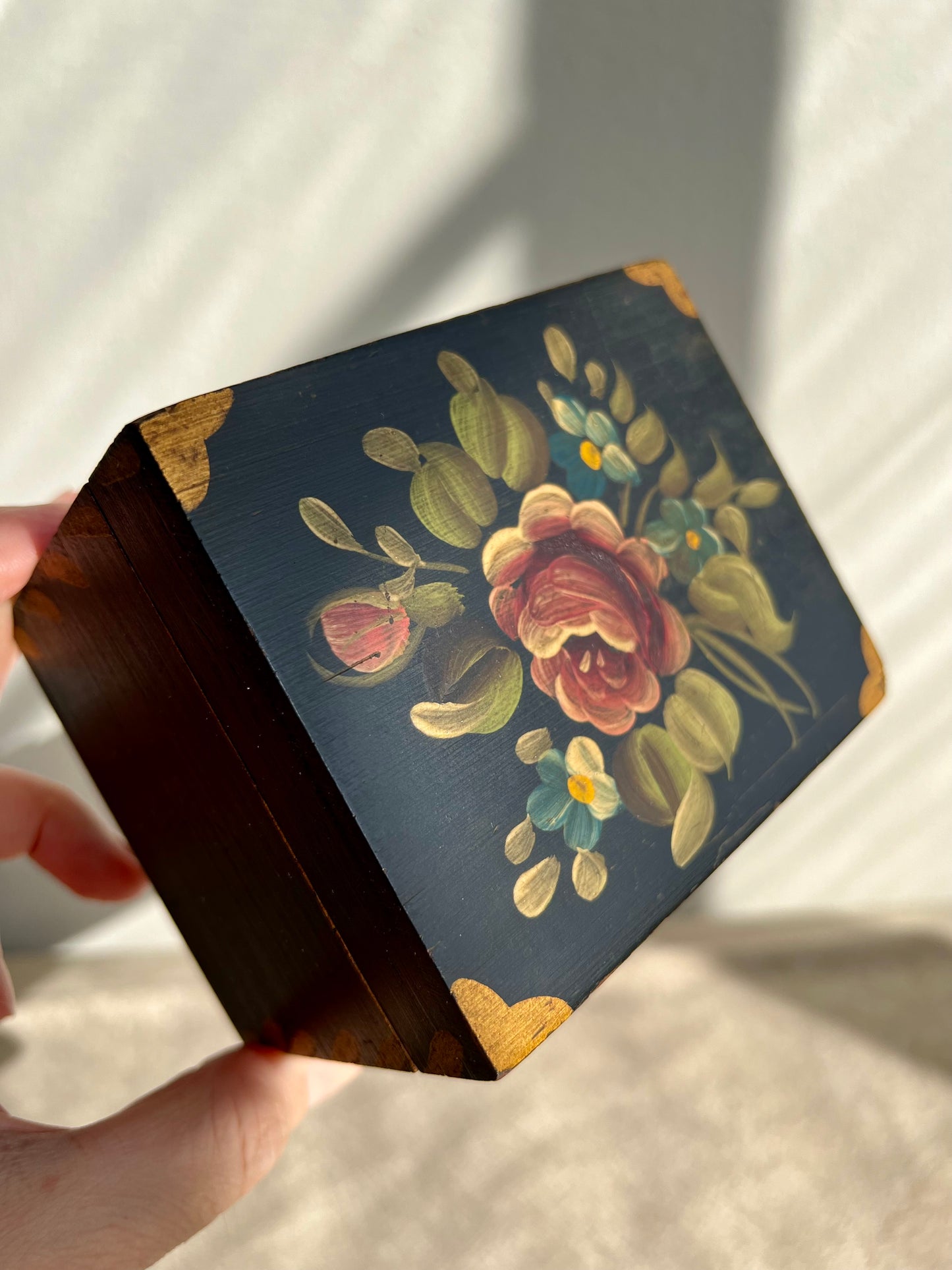 Handmade Wooden Vintage Floral Painted Jewelry Box