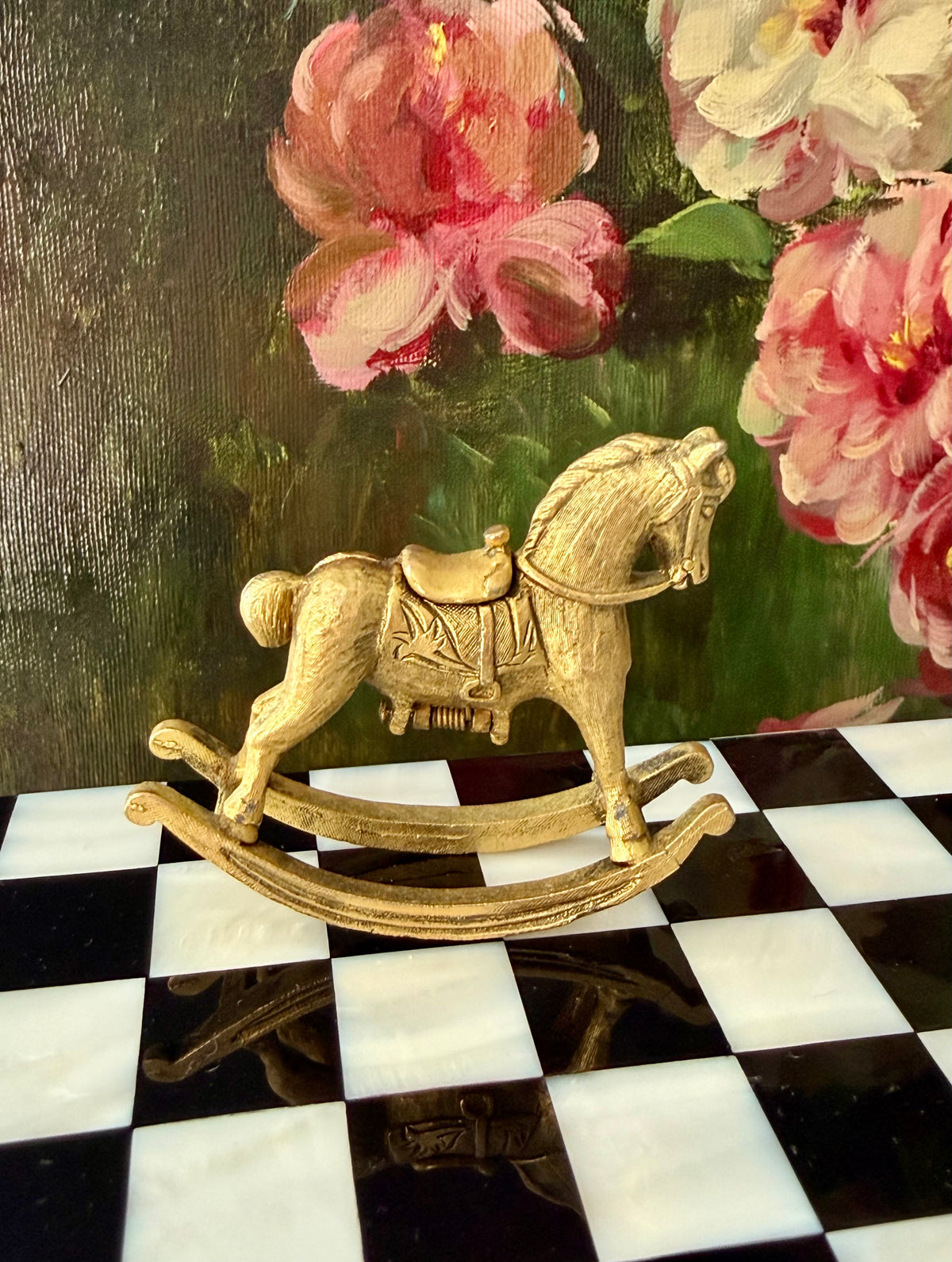 1970s Vintage Max Factor Gold-toned Metal “Rocking Horse” Perfume Compact