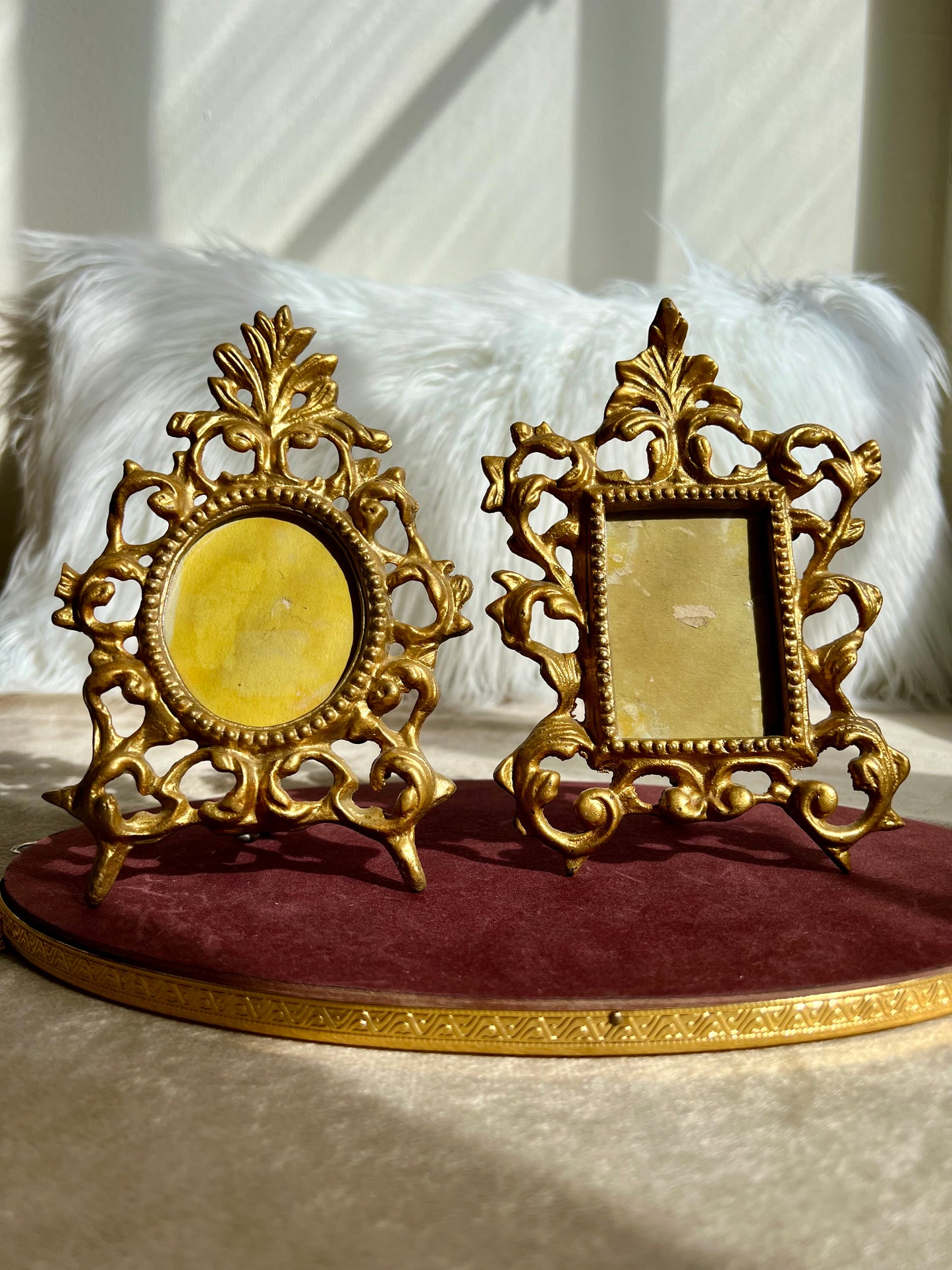 French Ornate Victorian Rococo Style Heavy Metal Brass Vintage Mini Square Picture Frame with Golden Gilt Finish (1 pc)