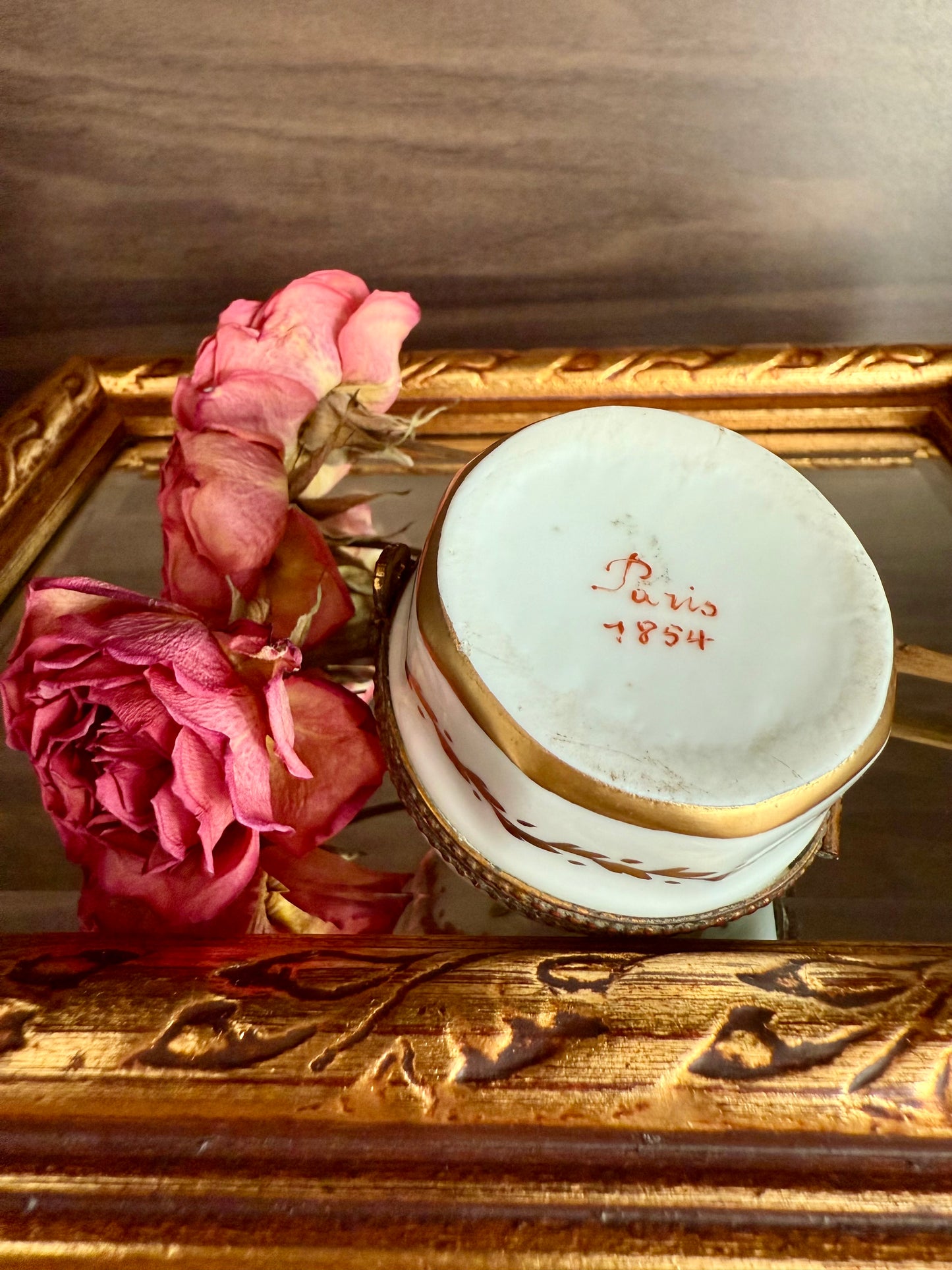 Antique Handmade and Hand-Painted Paris 1854 Porcelain Jewelry Box or Ring Holder - Made in France