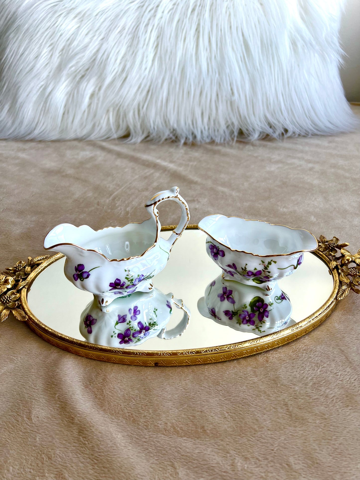 Hammersley Bone China Victorian Violets Creamer And Sugar Bowl Set, Made in England