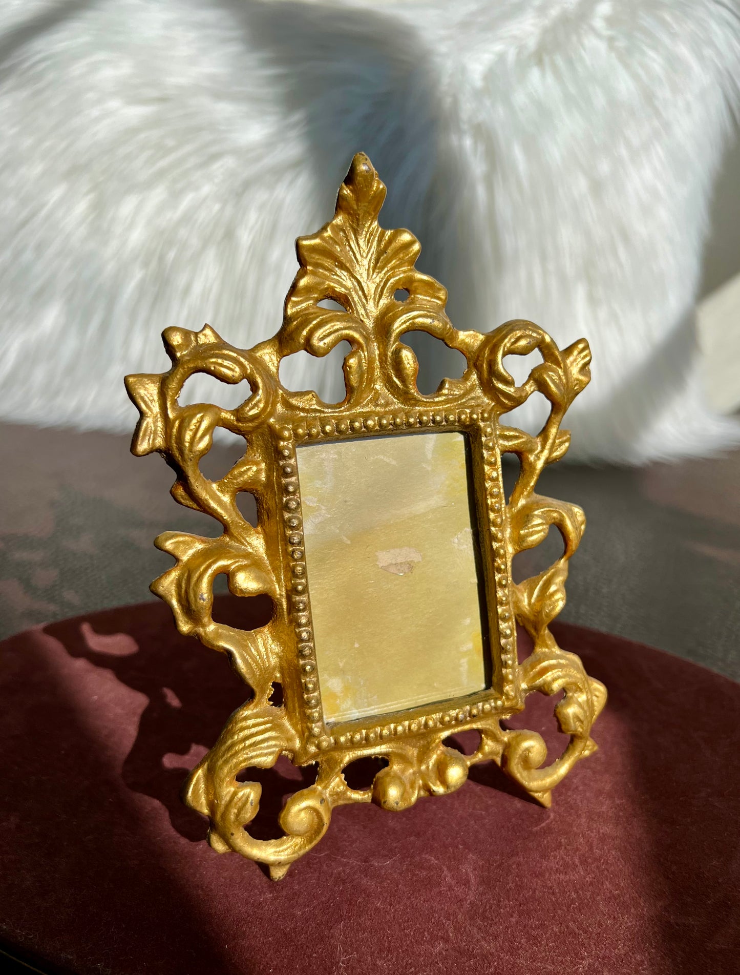 French Ornate Victorian Rococo Style Heavy Metal Brass Vintage Mini Square Picture Frame with Golden Gilt Finish (1 pc)