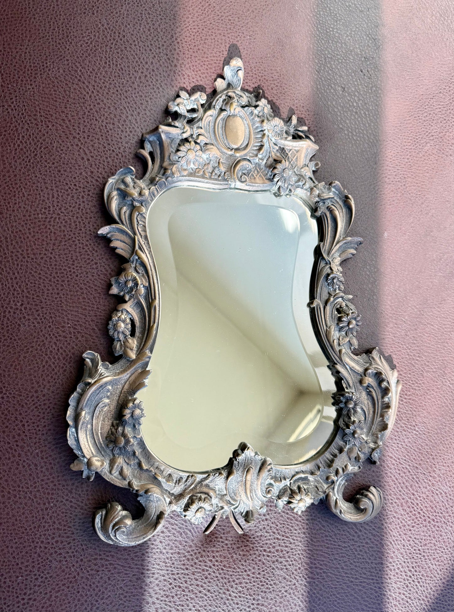 Antique Bronze Rococo Style French Big Table and Makeup Mirror from the 19th or Early 20th Century