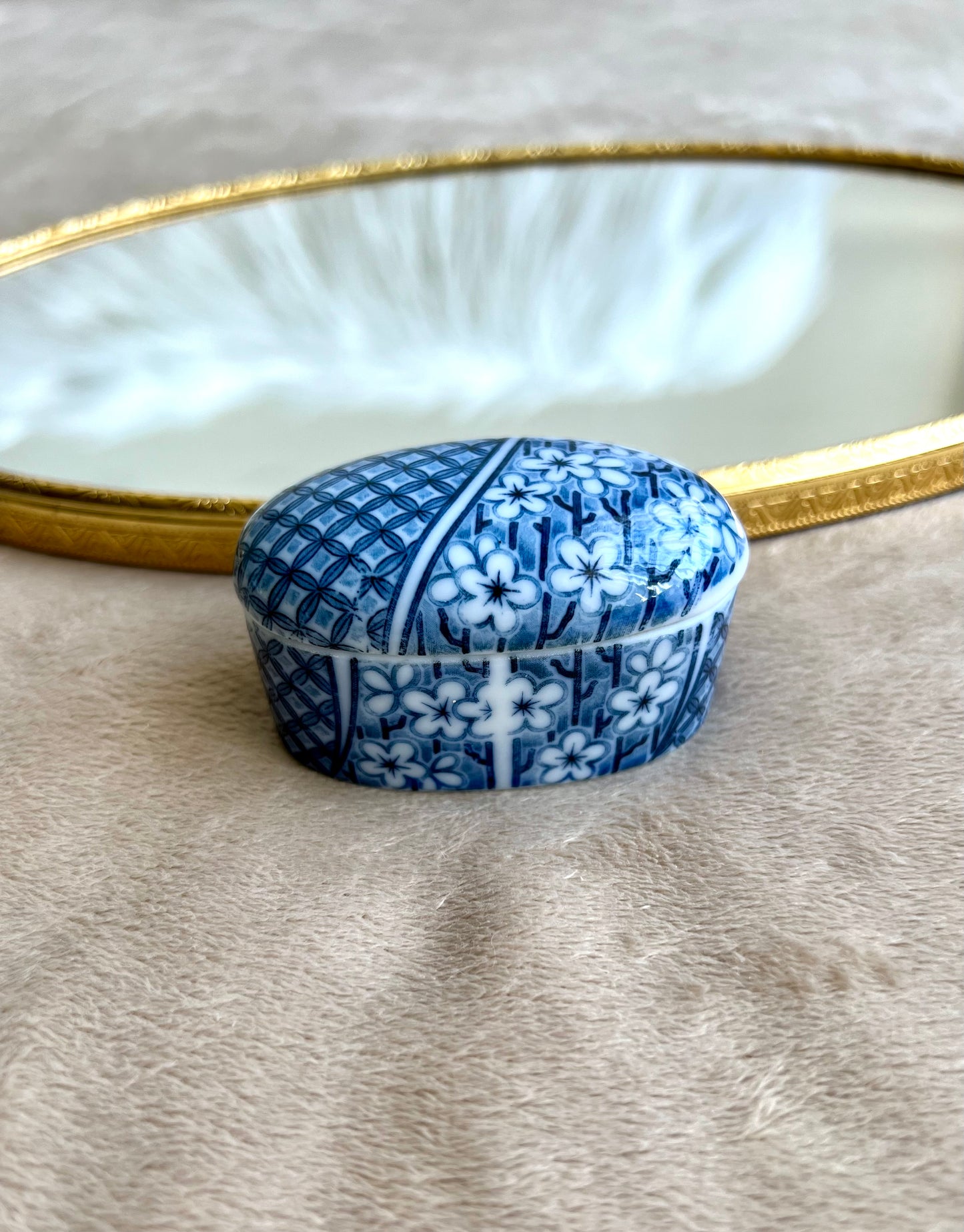 Blue and White Floral Tiffany & Co. Oval Mini Porcelain Vintage Jewlery Box