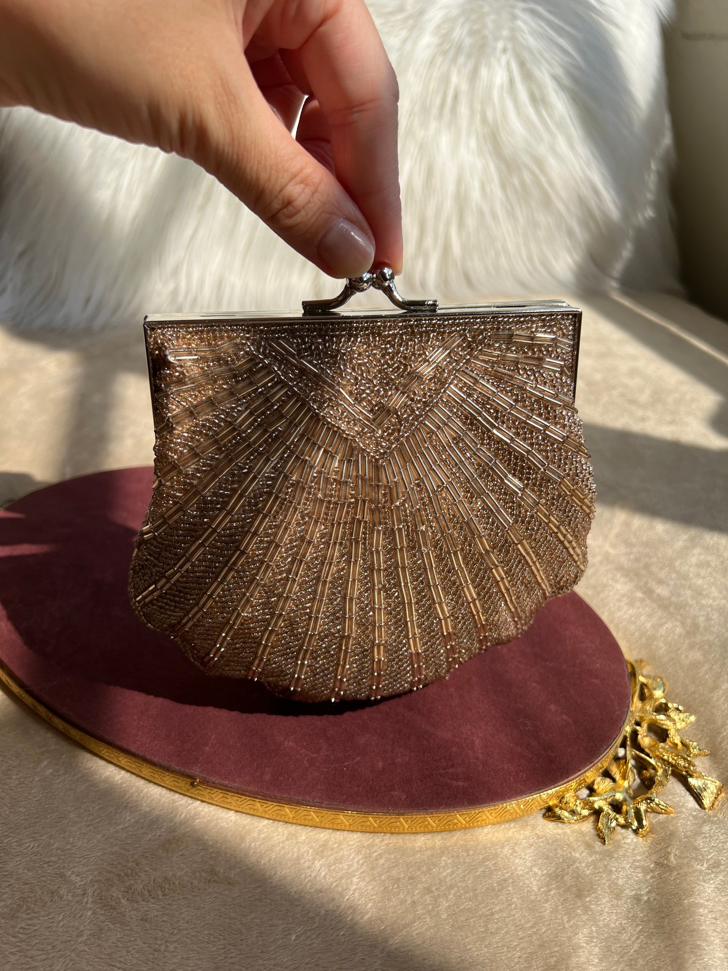 Valerie Stevens Vintage Scallop Shell Evening Beaded Clutch Purse