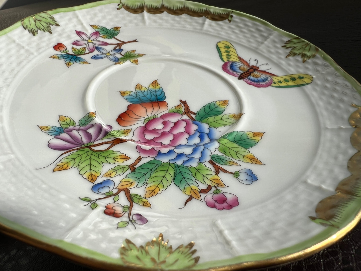 Herend Queen Victoria Vintage Butterfly and Floral Hungarian Porcelain Tea Saucers