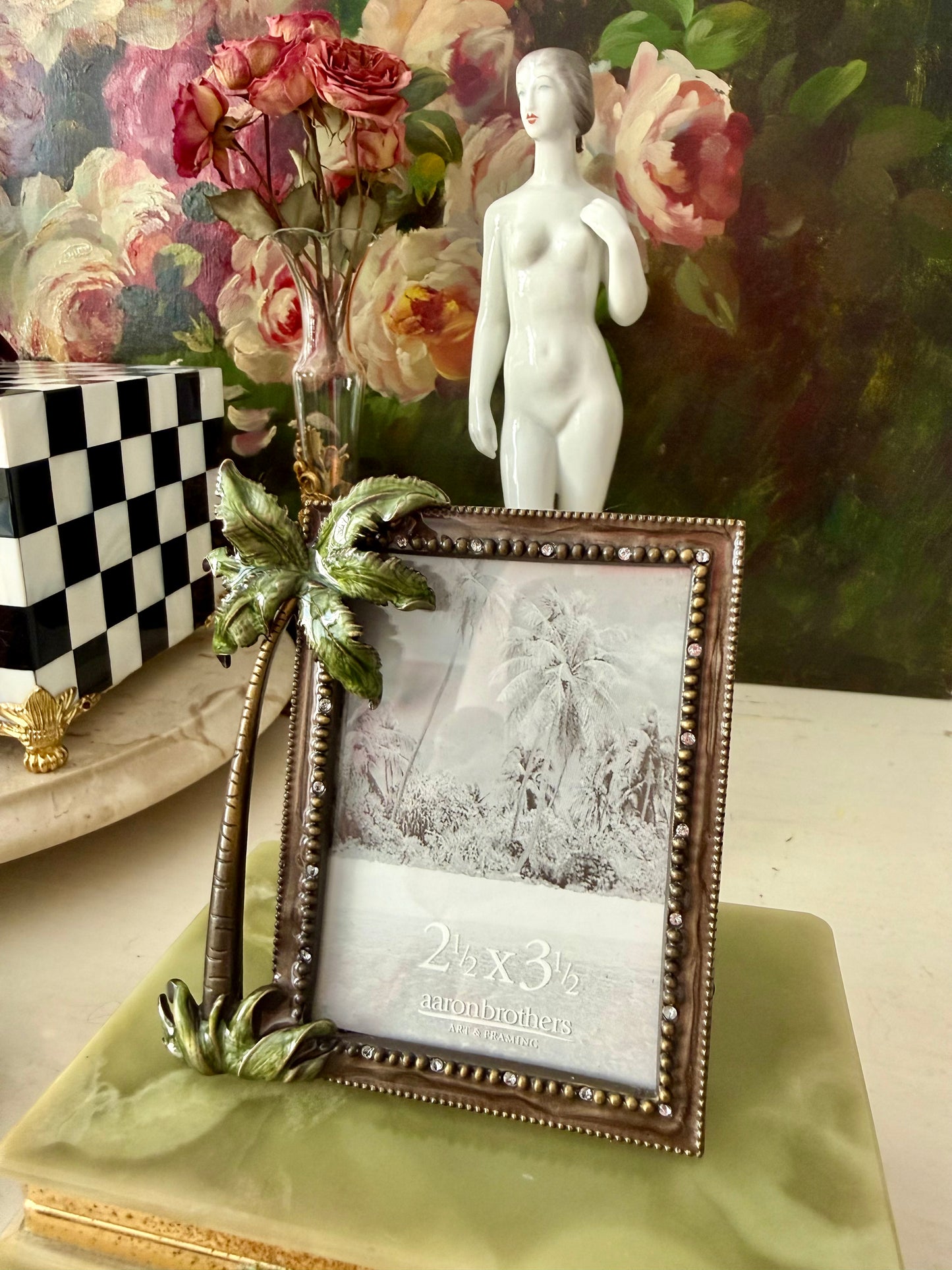 Tropical Palm Trees Mini Enamel Photo/ Picture Frame with Rhinestones