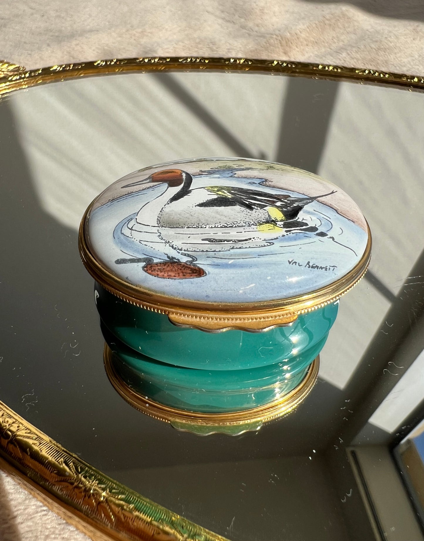 Halcyon Days Oval Enamel Box Mallard Duck