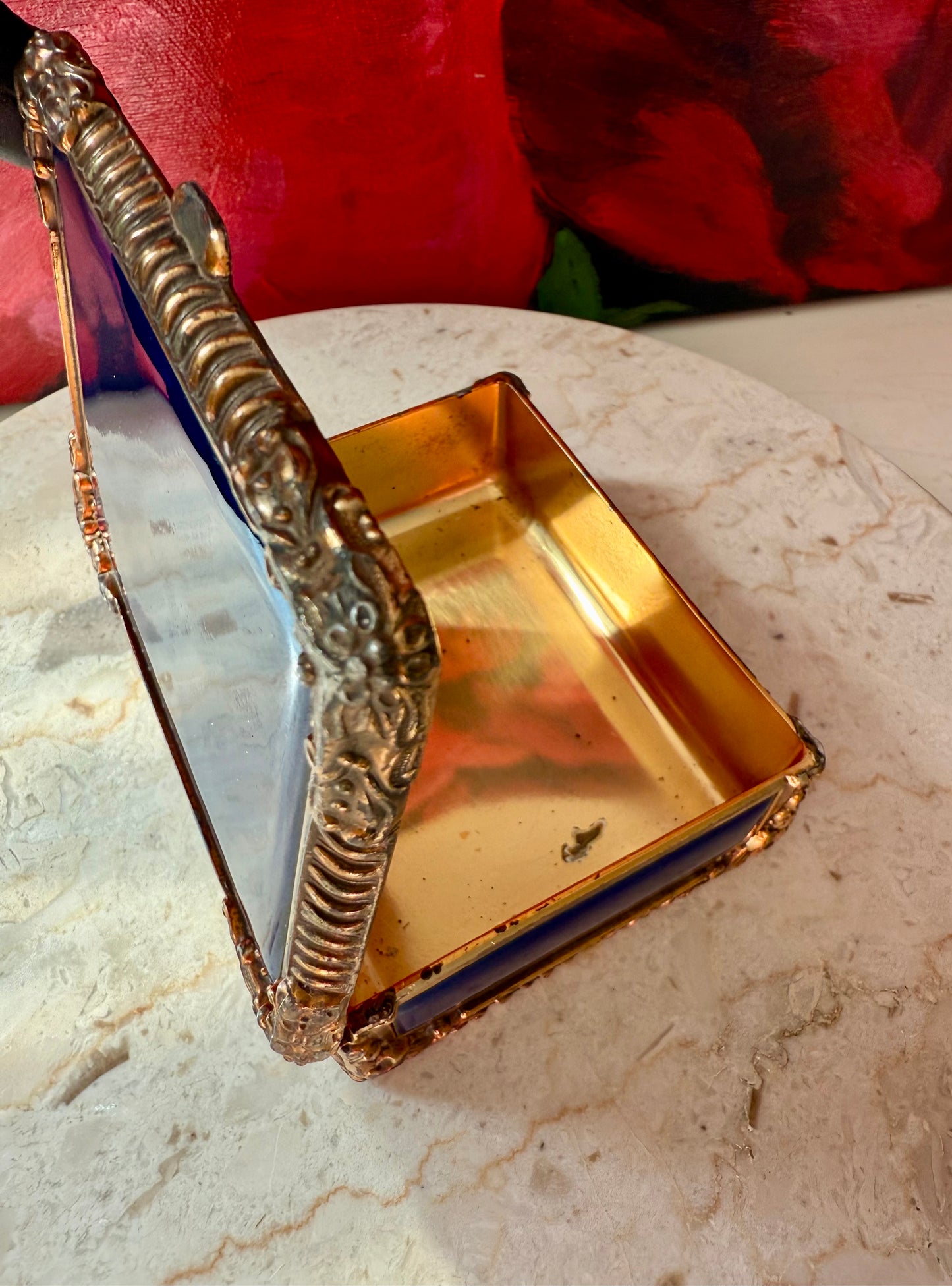 Royal Bovano Italian Style Cobalt Blue Enamel Vintage Cigarette Case or Jewelry Box from the 1950s or 1960s