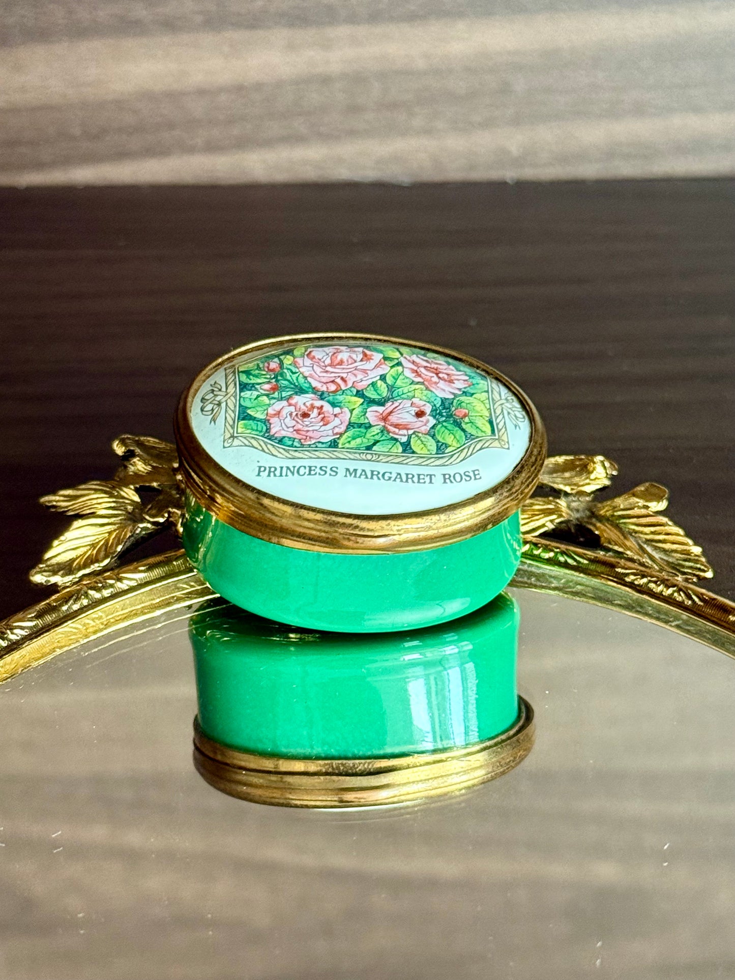 Bilston & Battersea Enamels Vintage Princess Margaret of England Hybrid Tea Rose Jewelry or Trinket Box - Made in England