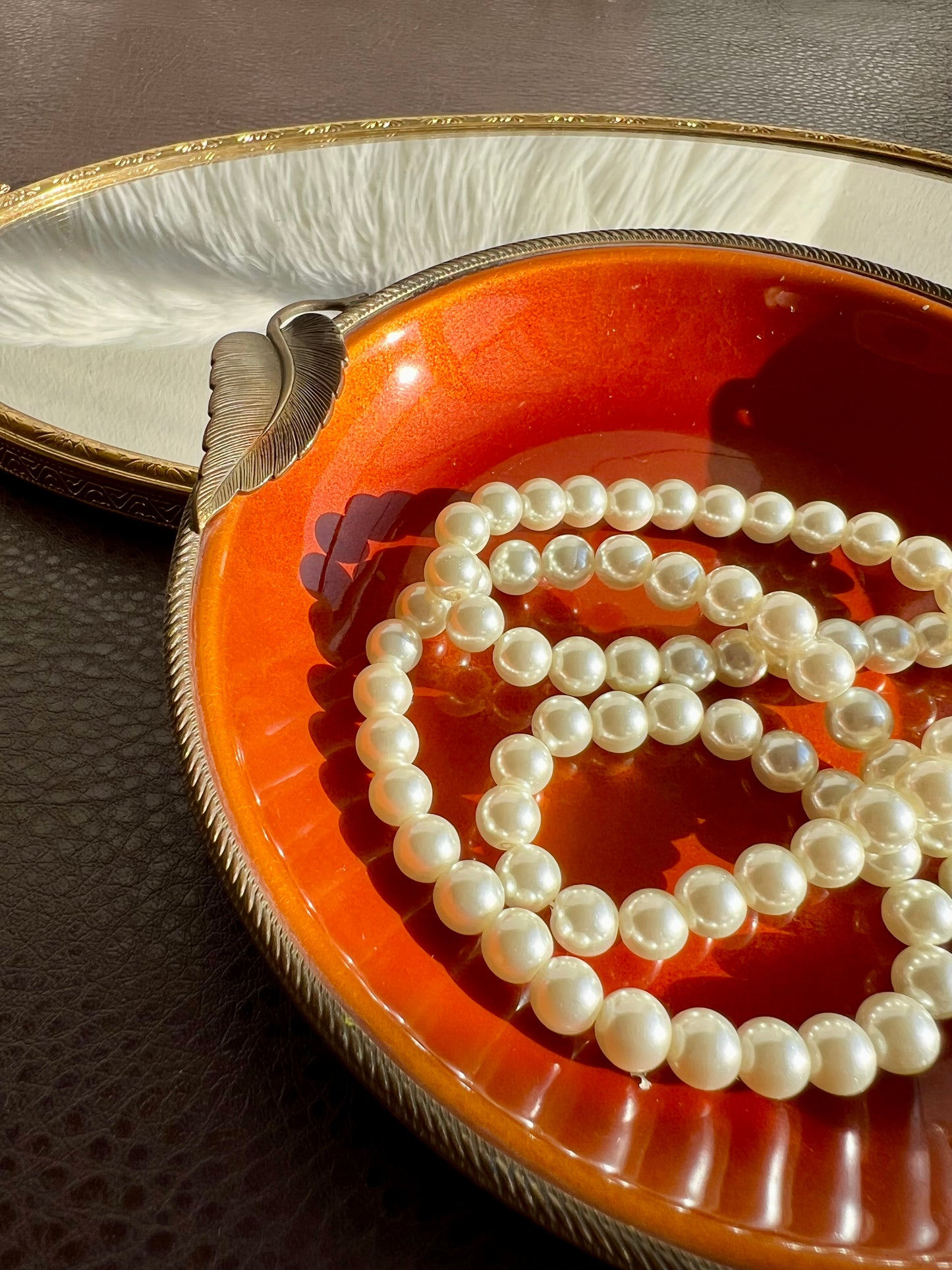 1980s Vintage Orange Round Enamel on Metal Dish or Jewelry Tray by Evans