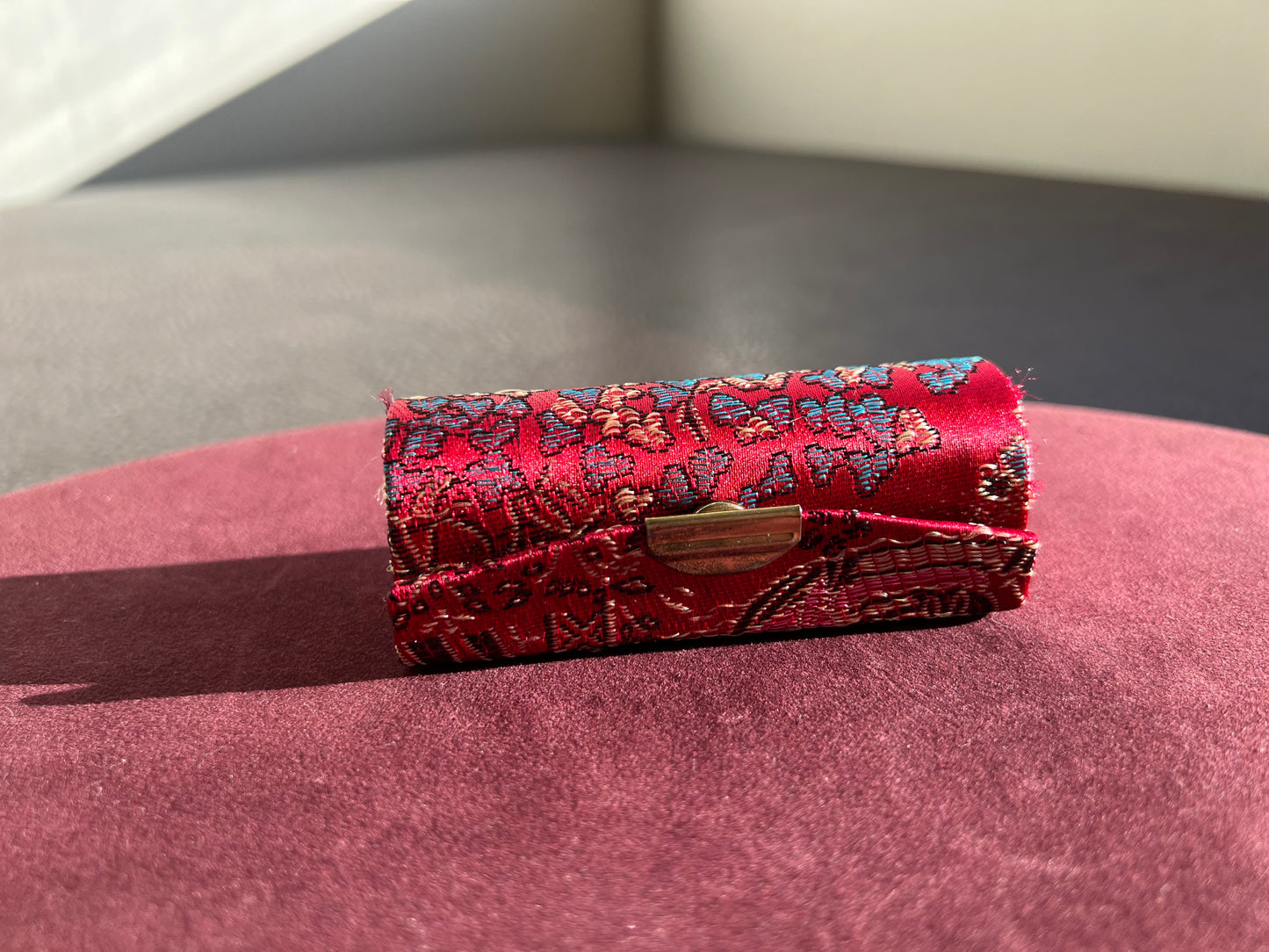 Red silk lipstick holder with mirror