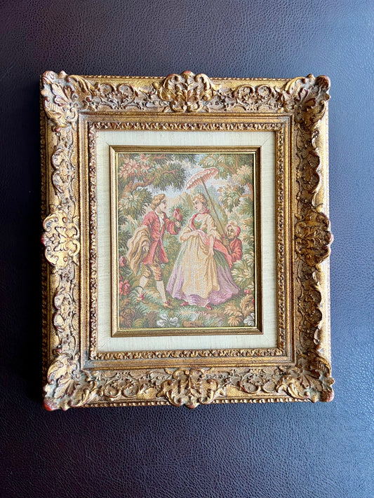 Victorian Themed Vintage Tapestry Ornate Gold Gilded Wooden Frame, Wall Art Decor