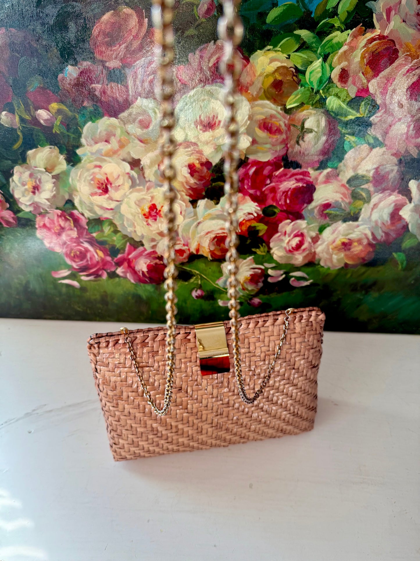 Vintage RODO Italian Style Glazed Wicker Purse or Clutch with Chain Shoulder Strap