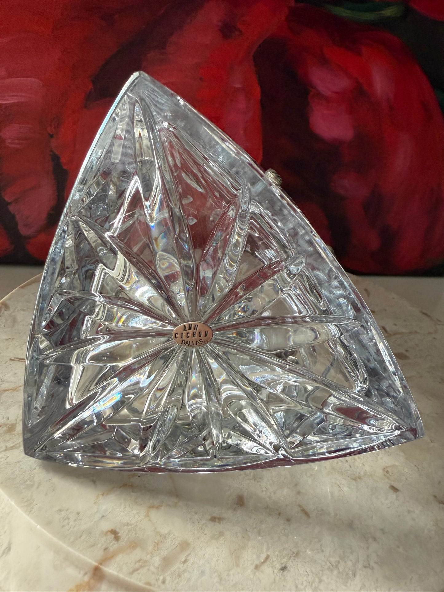 Ann Cichon Dallas Vintage Crystal Decanter with Stopper and Silver Tone Metal Jewels and Stones