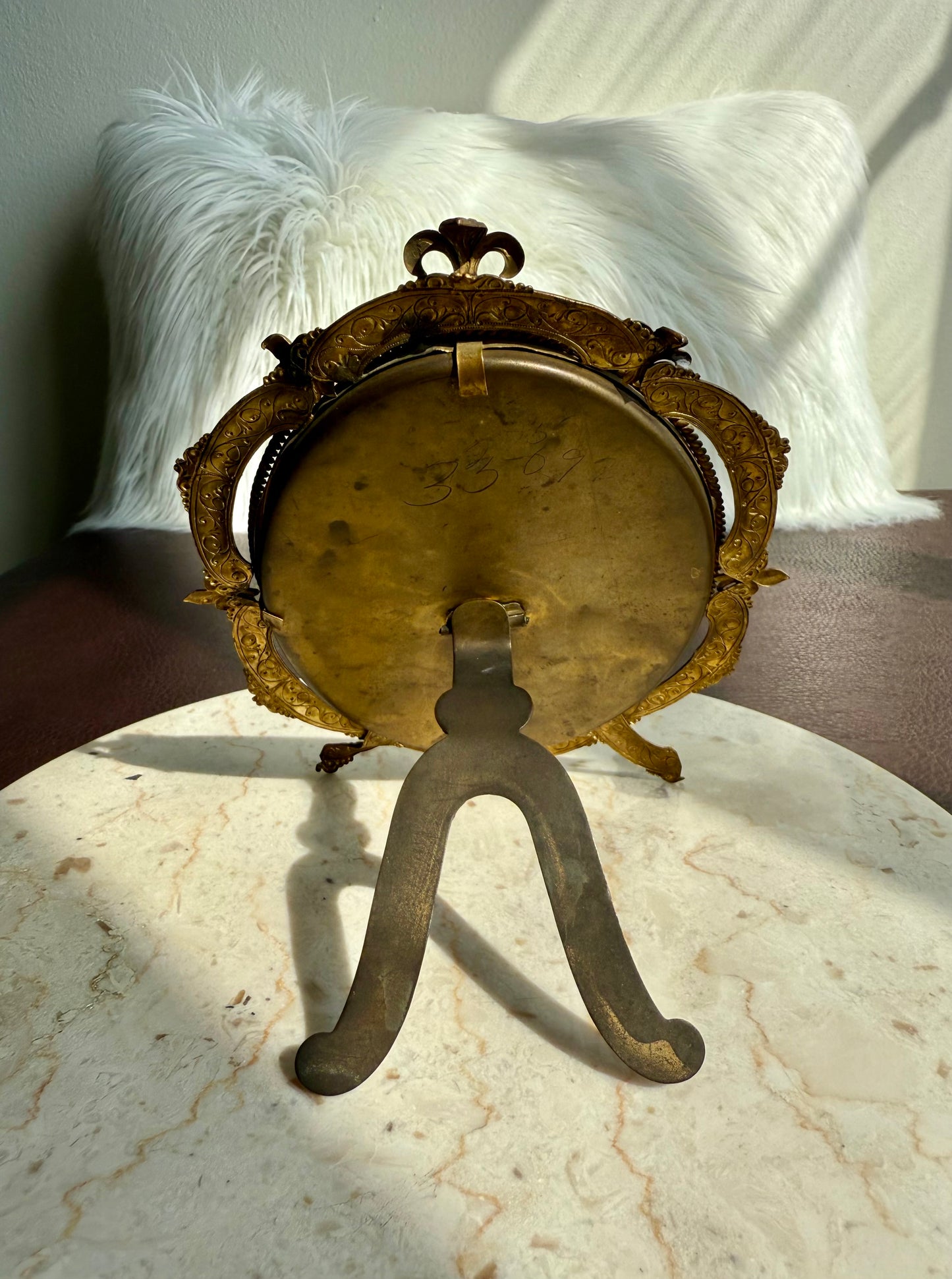 Antique French Style Colorful Enamel Bronze Photo Frame with Black and White Picture of a Gentleman from 19th Century