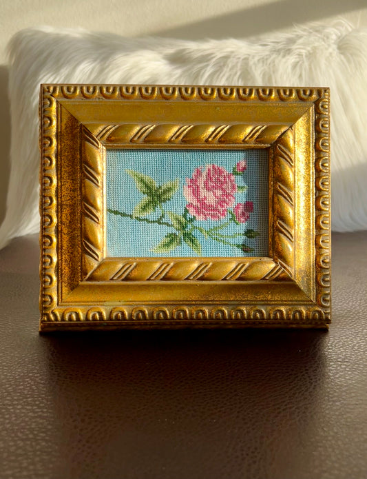 Florentine Style Vintage Gilded Wooden Jewelry Box with Tapestry Flower Decoration on Top Lid, Black Plush Lining Inside