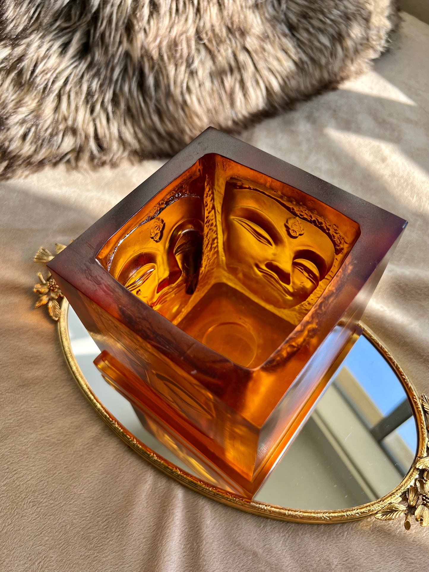 Buddha Four Faces Amber Stone Color Candle Holder