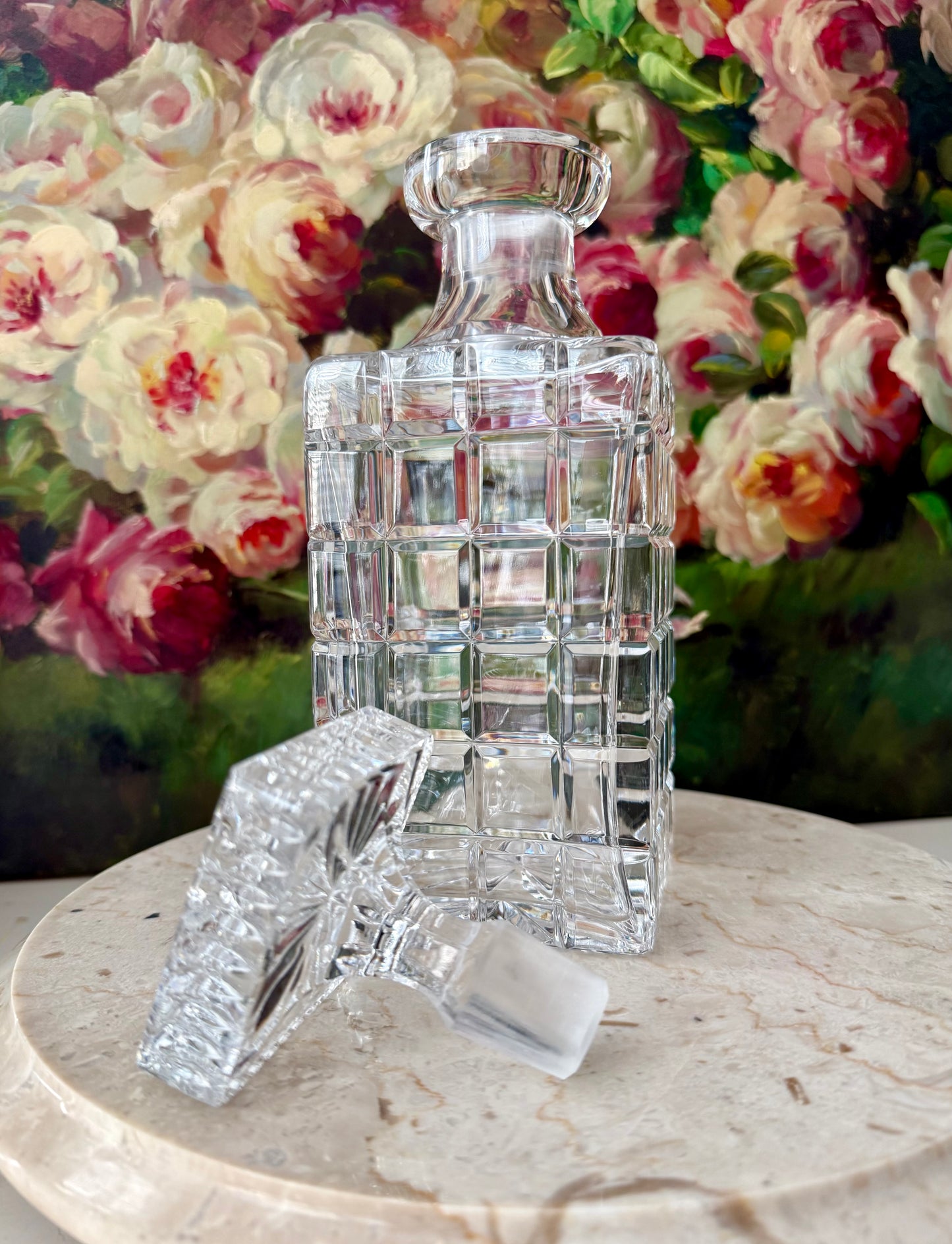 Atlantis Helsinki Style Vintage Cut Crystal Square Glass Whiskey Decanter with Stopper