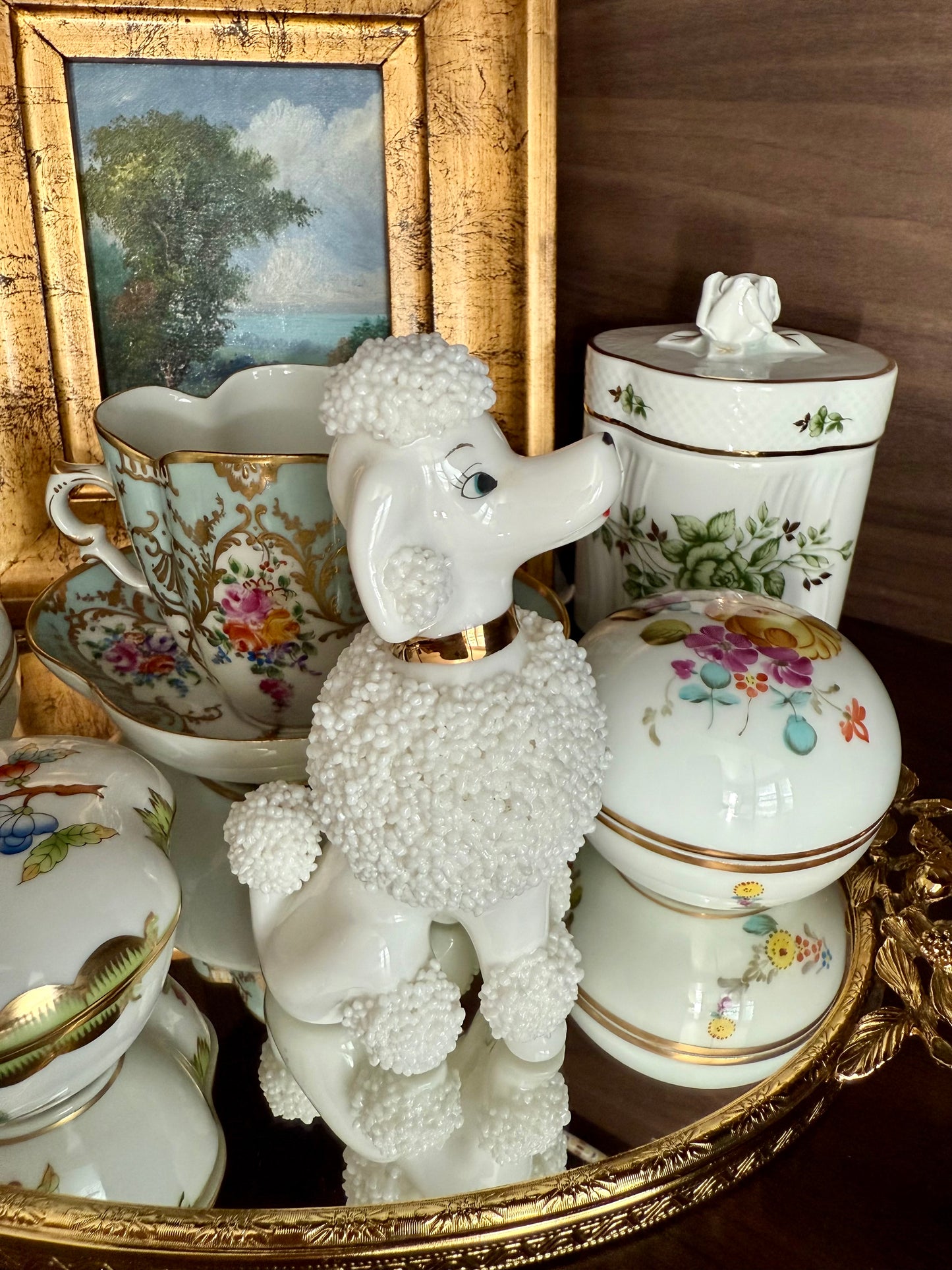 Vintage White Porcelain Spaghetti or Sugar Poodle Figurine Dog, Numbered - Made in Japan