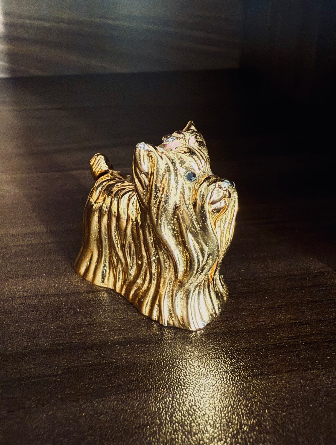 Estée Lauder Vintage Gold Plated Perfume Compact Dog with Pink Ribbon