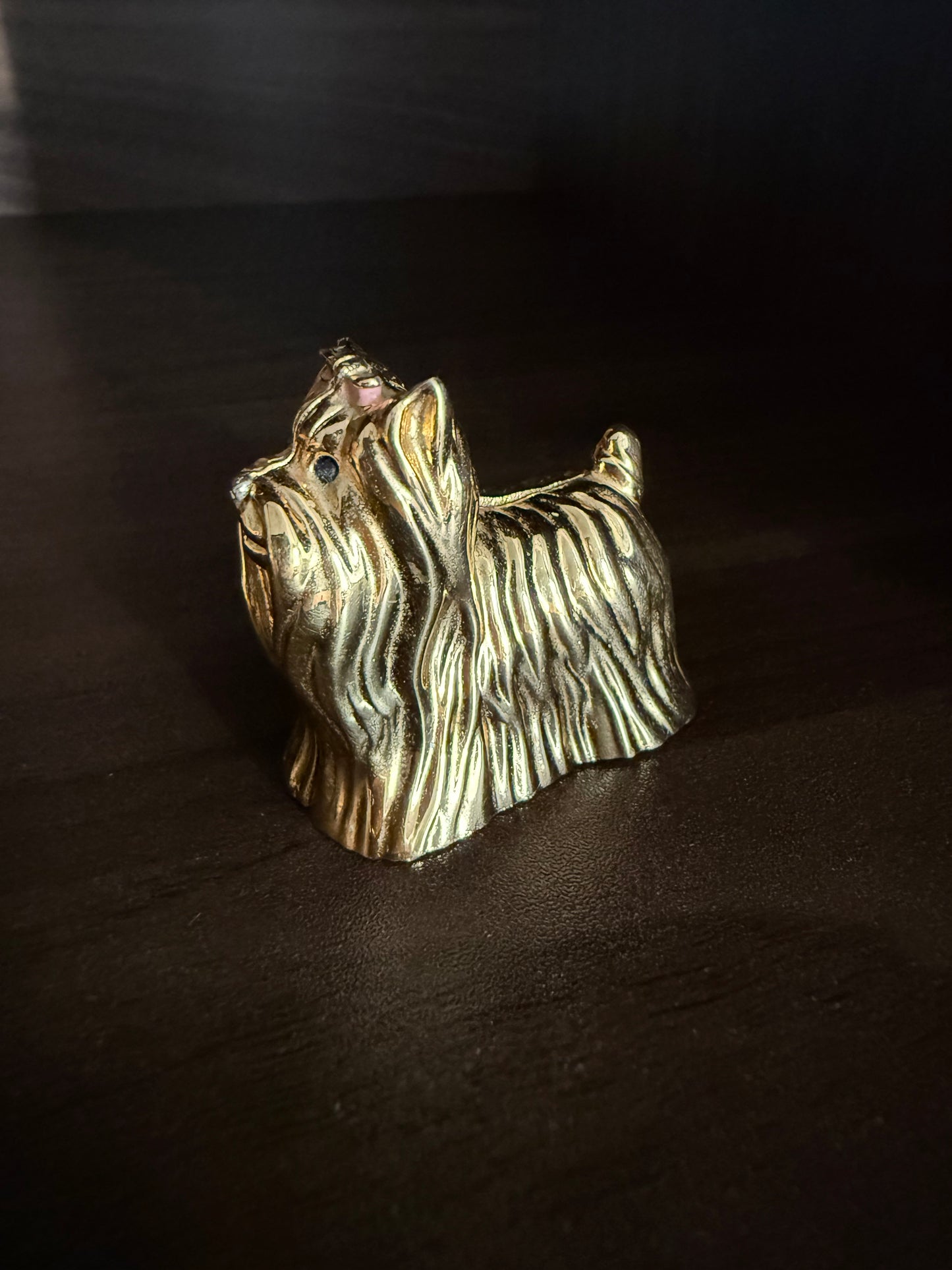Estée Lauder Vintage Gold Plated Perfume Compact Dog with Pink Ribbon