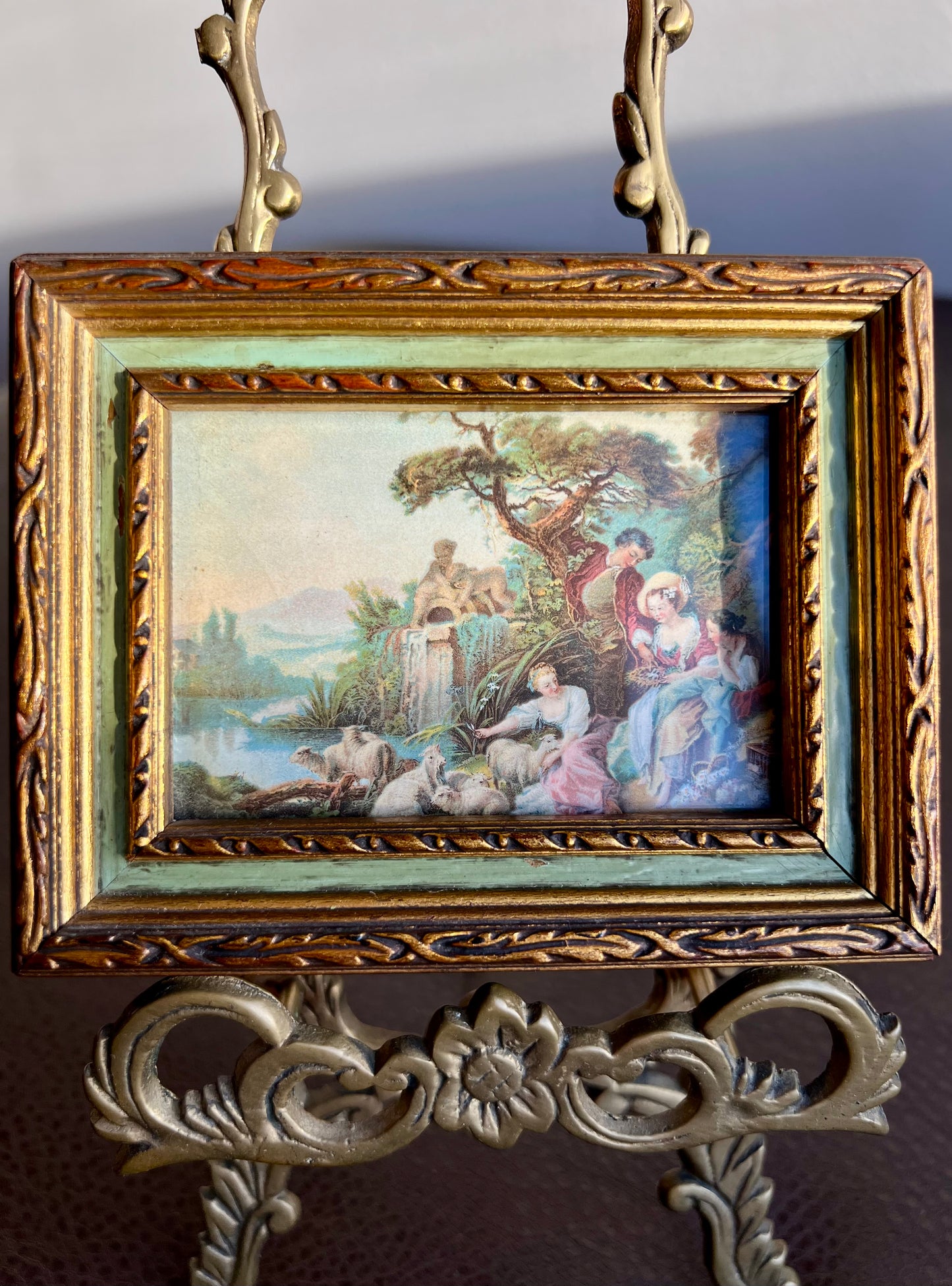 Florentine Mini Vintage Print Picture with Gilded Wooden Square Frame, Italian Style