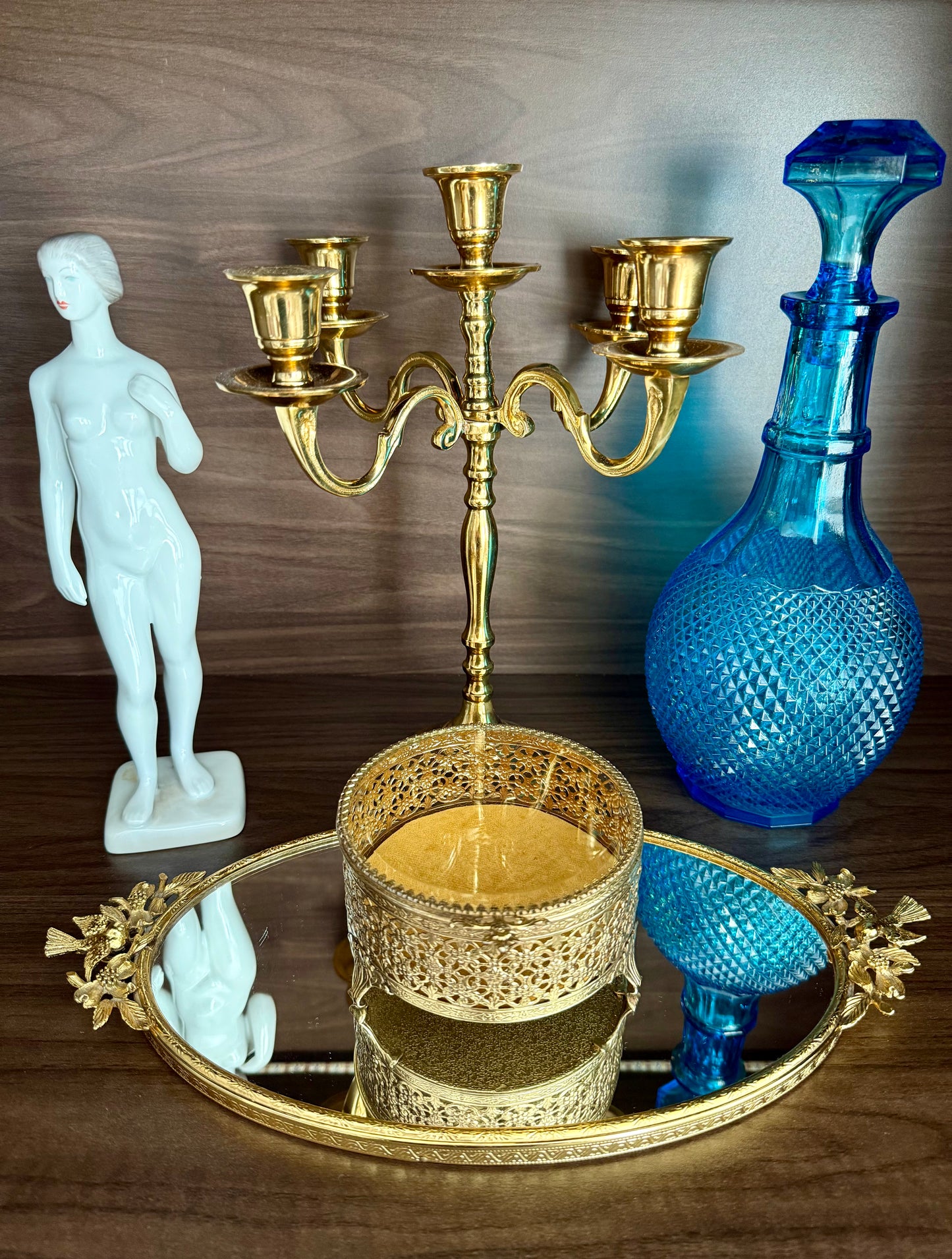 Mid-Century Italian Vintage Empoli-Style Blue Diamond Cut Glass Decanter Bottle