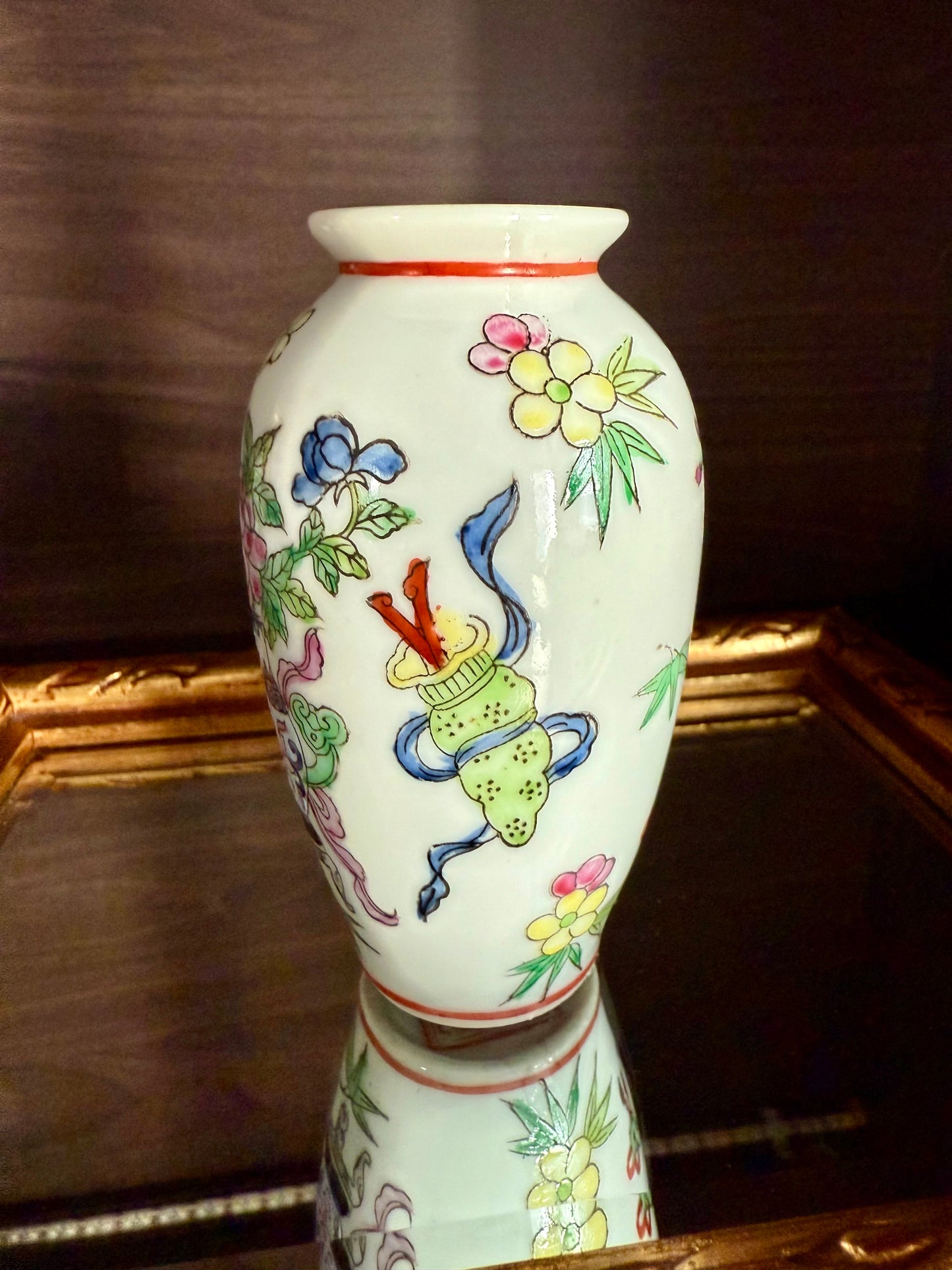 Vintage Miniature Chinese Porcelain Famille Rose Elegant Hand-painted Vase with Floral Decoration